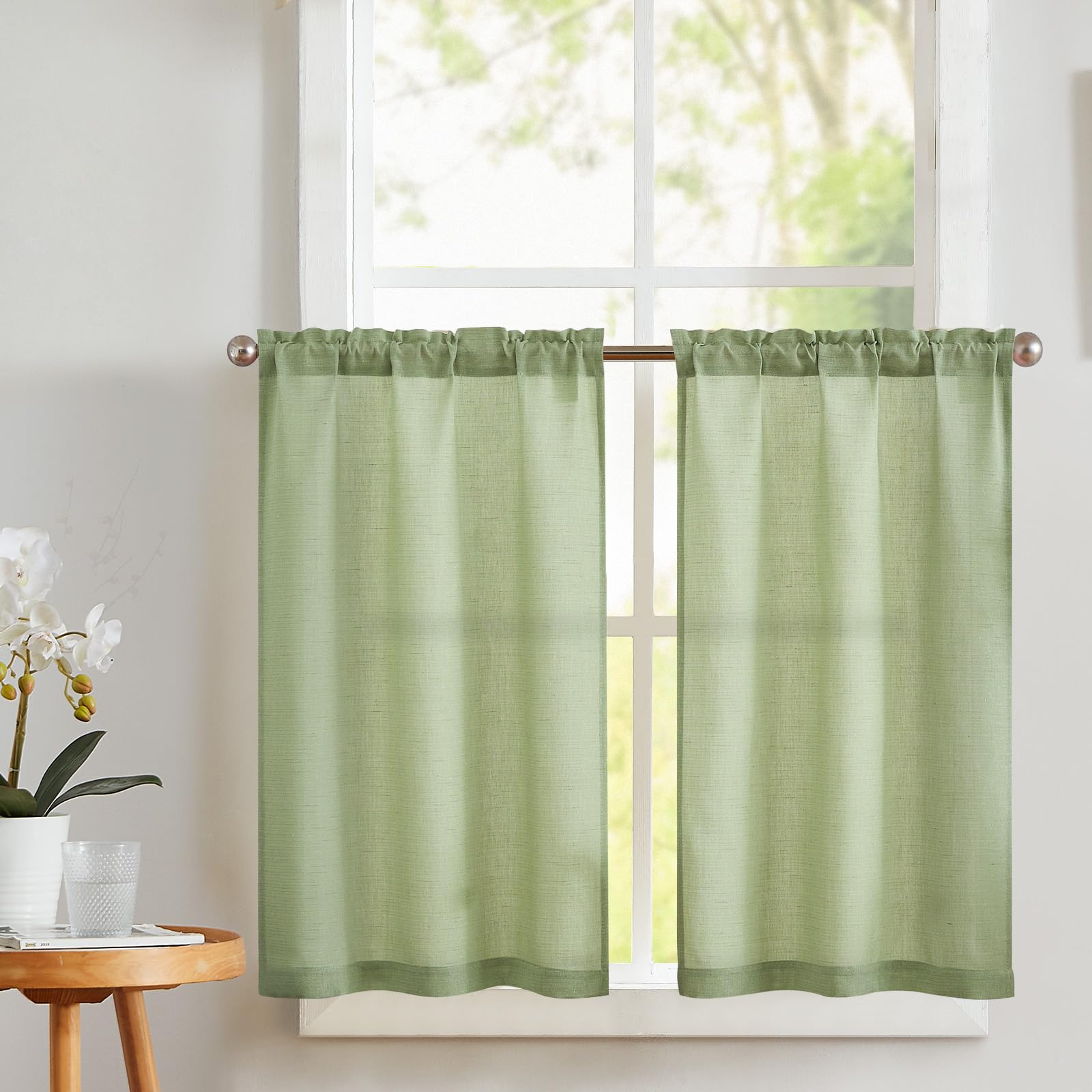 Vangao Scheibengardine Leinen Bistrogardine Halb Transparent Privatsphäre Uni Gardine Sheer Vorhang Paarig Schals Fensterschal