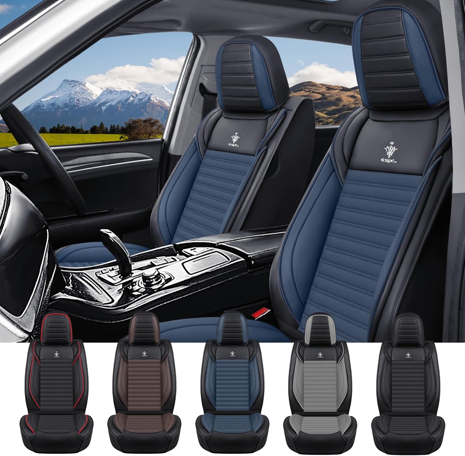 Custom Fit Car Seat Covers for Kia Sorento 2003-2025 Front Set-Breathable Perforated Nappa Leather Seat Protectors, Airbag Compatible, Water-Resistant&Easy to Clean Cushion (Black Blue)