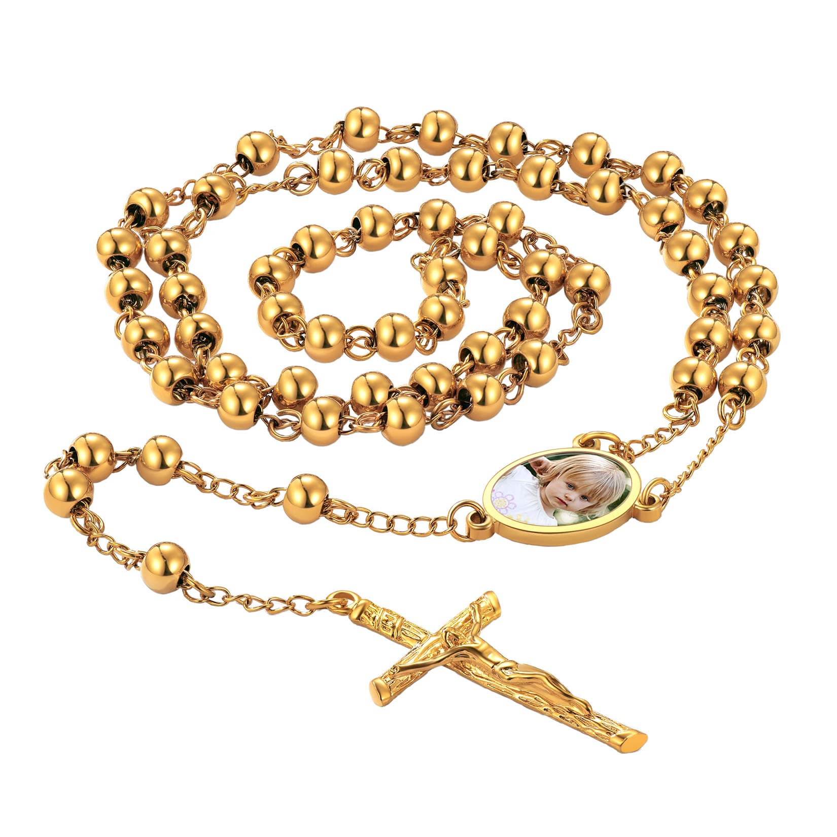 ChainsPro Rosenkranz Halskette Damen Herren Kreuz Kette Edelstahl Auto Rosenkranzkette Lange Gebetskette Halskettenanhänger Amulett Schmuck Rosary Necklace