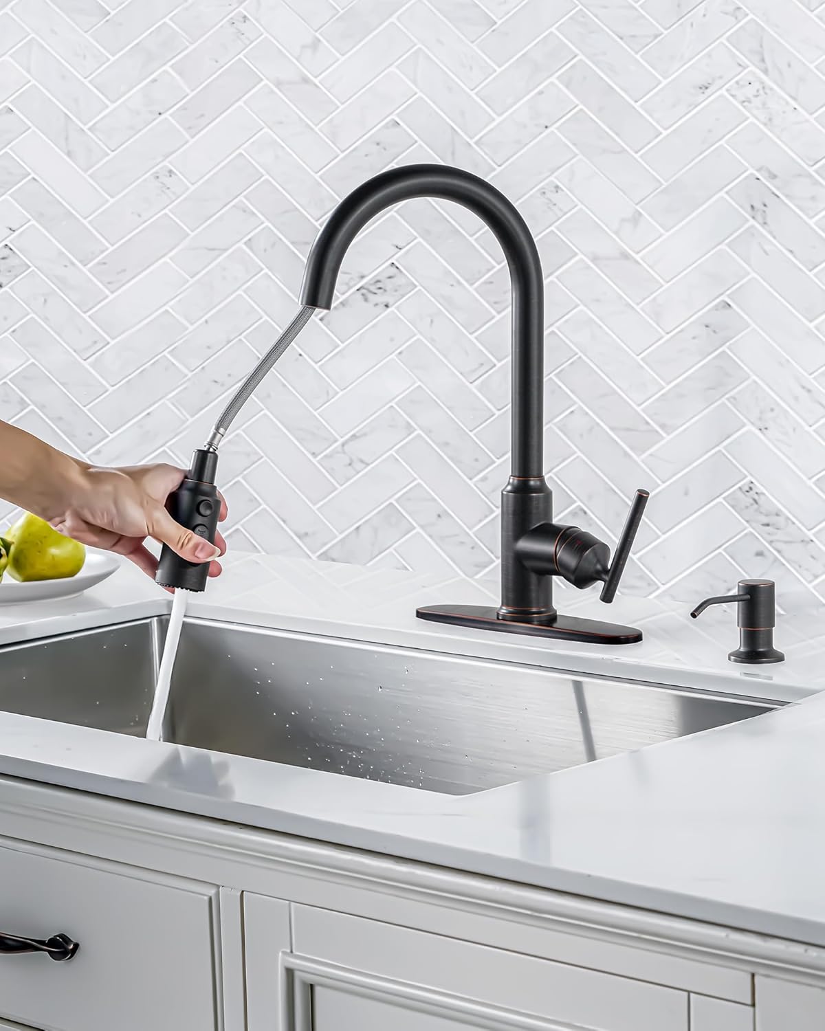 WOWOW Kitchen Faucet Head Replacement Oiled Rubbed Bronze, 3 Function Pull Out Spray and Kitchen Faucets with Pull Down Sprayer, Oil Rubbed Bronze Kitchen Faucet