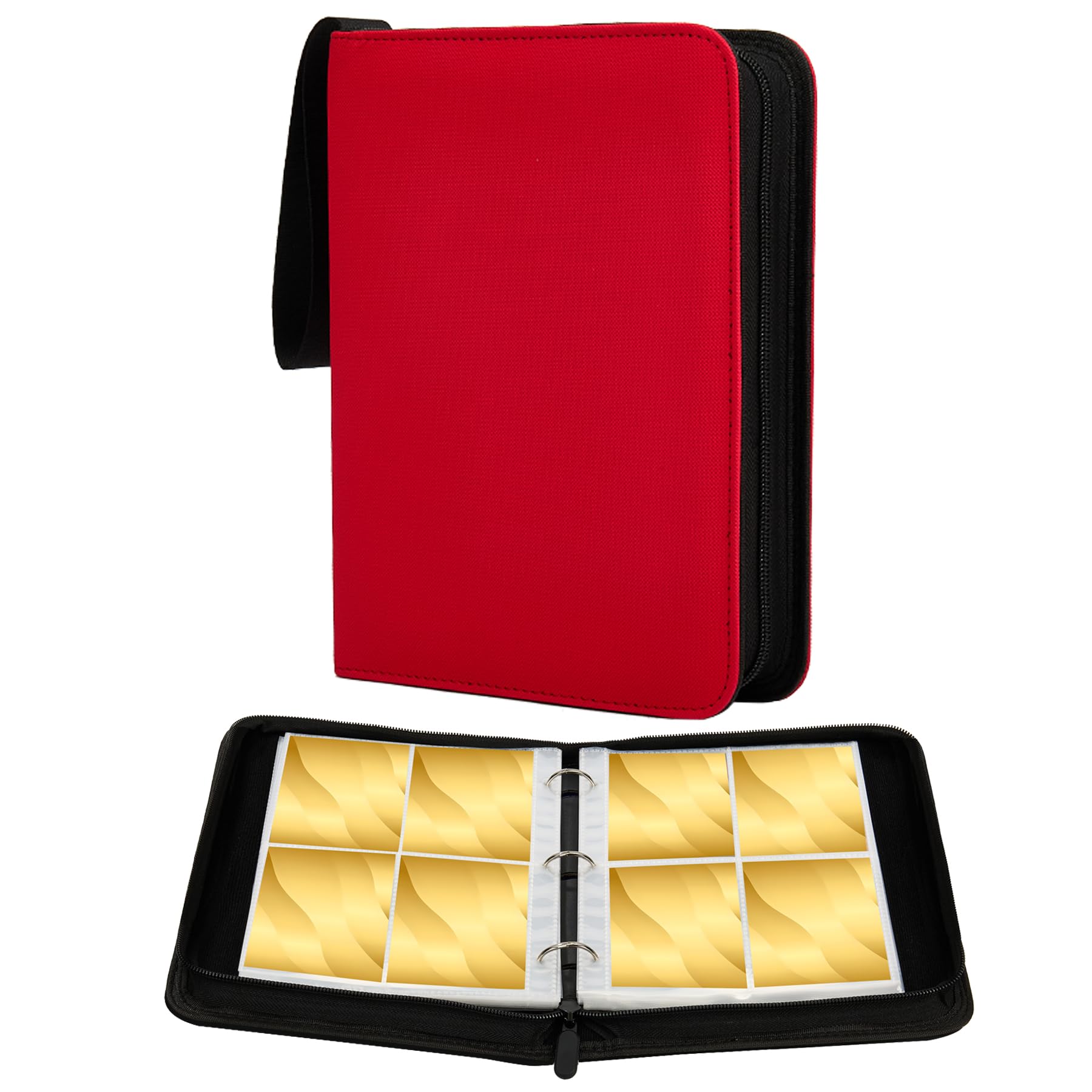 4 Pocket Trading Card Binder 400 Cards，Waterproof PU Exo-Tec Zip Binder Card Album for TCG, MTG, Sports Cards & Gift(RED)