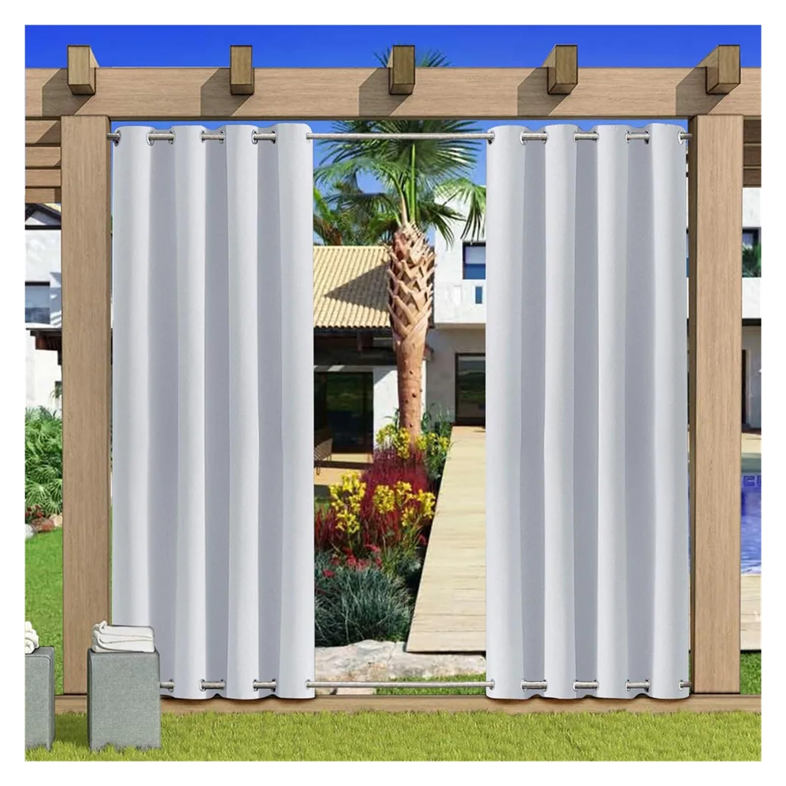 LPATEBCVU Pergola Curtains Outdoor Patio Curtains Blackout Privacy For Gazebo Porch(White,W200xH250cm 1pc)