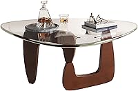 WLIVE Triangle Glass Coffee Table, 32.7" Mid-Century Modern Small Living Room Table with Wood Legs, Espresso