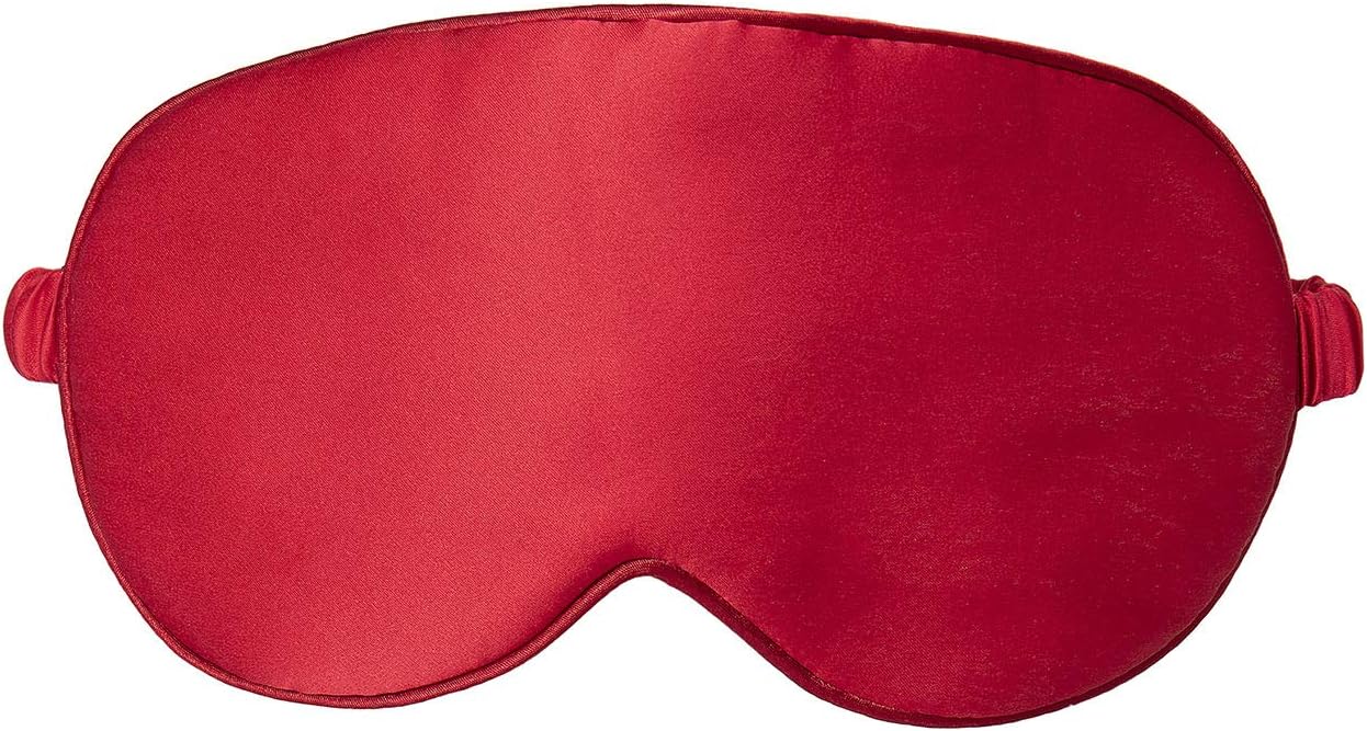 Mulberry Natural Silk Sleep Mask for Women & Men with Elastic Strap, Super Soft Sleeping Eye Mask, Size M, (Red)