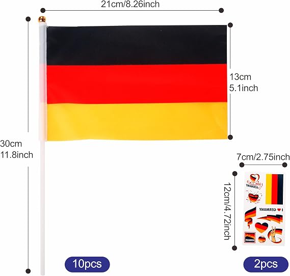 10pcs Small German Flag on Sticks Mini Germany Flag, 2pcs Tattoos