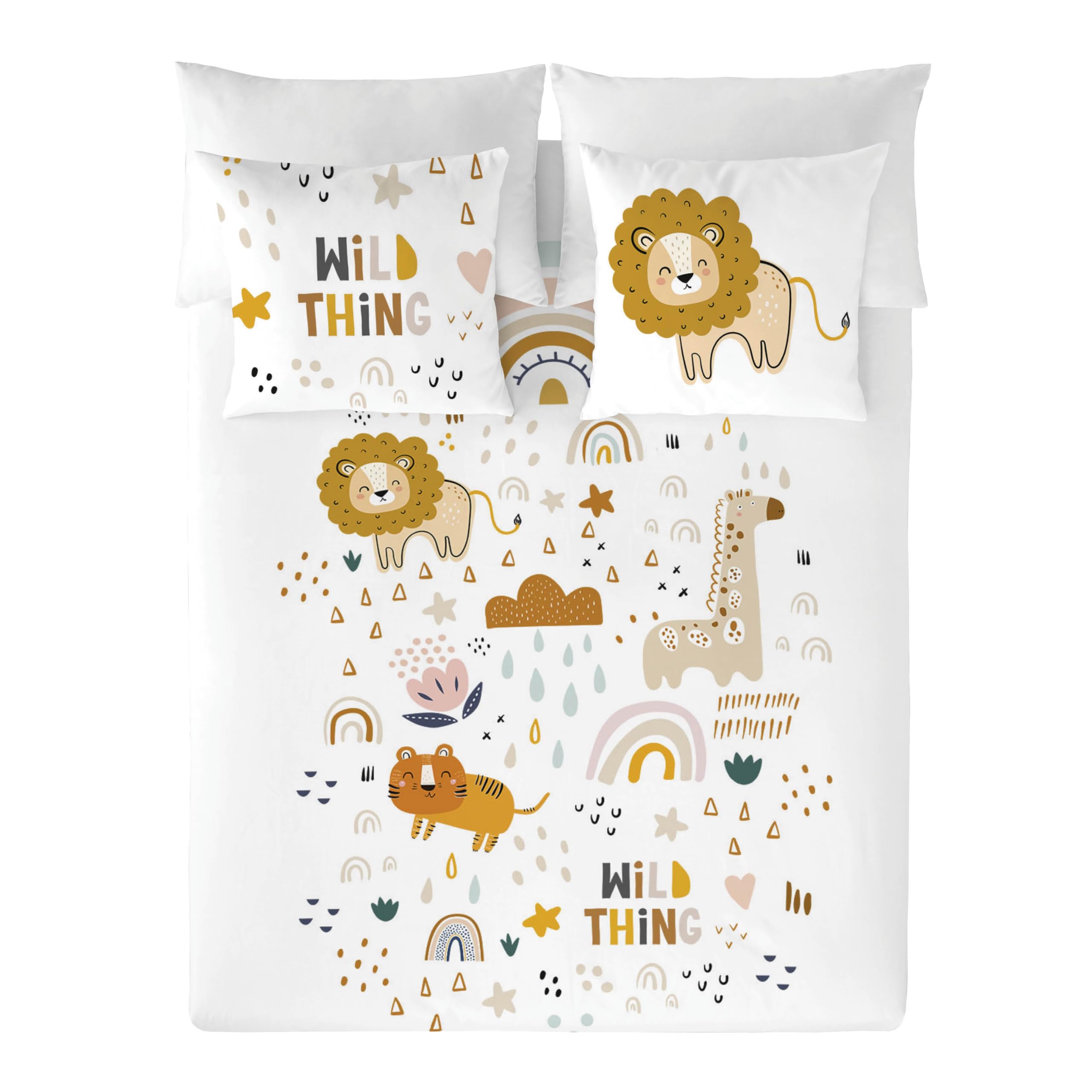 NATURALS - Funda Nórdica Infantil Estampada 100% Algodón Natural - Cama 90 - Incluye 1 Funda de Almohada 45x110 cm, Tacto Suave, Certificado OEKOTEX - Colección 2024/2025 (OBINI, 150x220 cm)