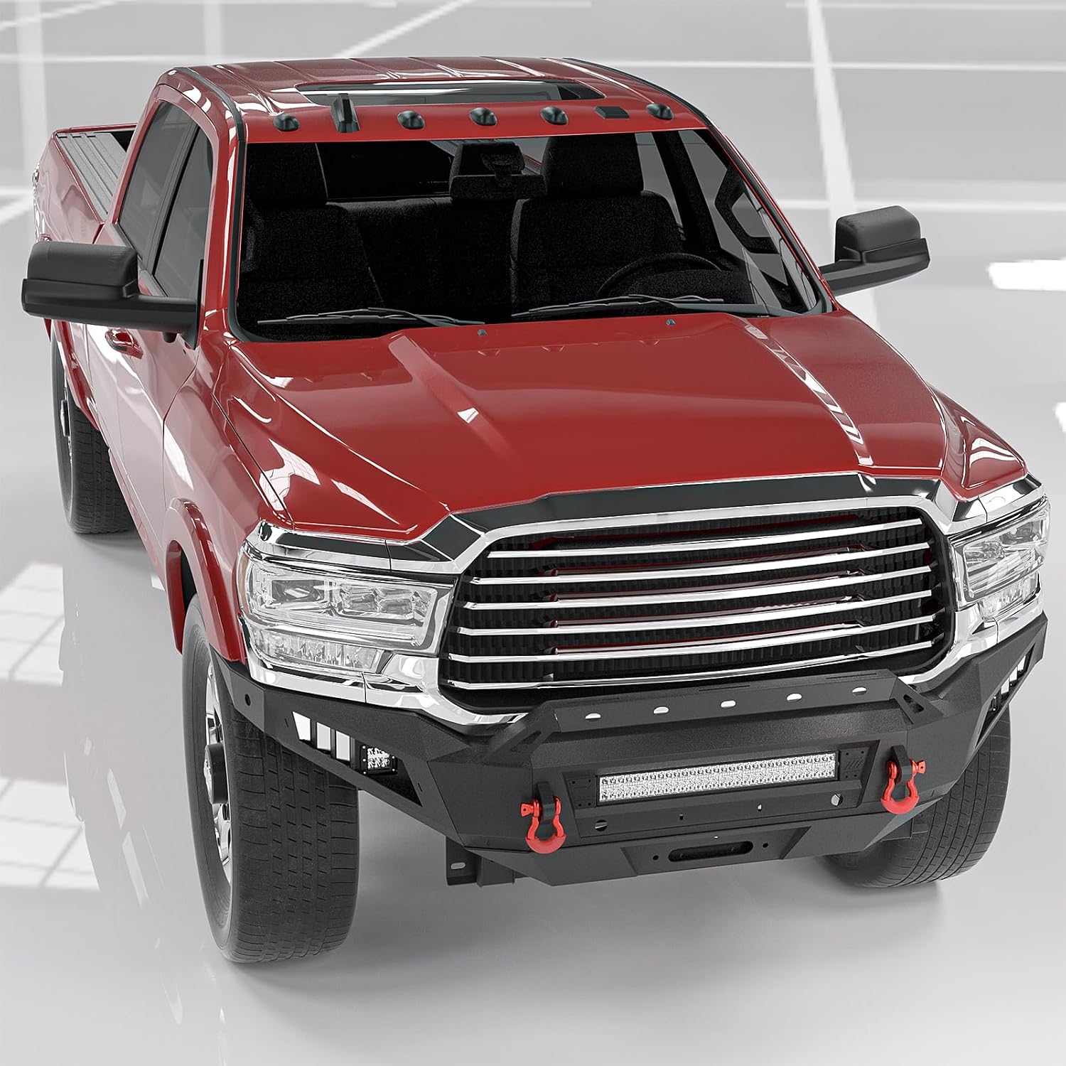 for Ram 2500 3500 Front Bumper Compatible with 2019 2020 2021 2022 2023 2024 2025 Dodge Ram 2500 3500, Off-Road Full Width Bumper with 2 X 390W long strip lights & 2 X18W LED lights & 2 x D-rings