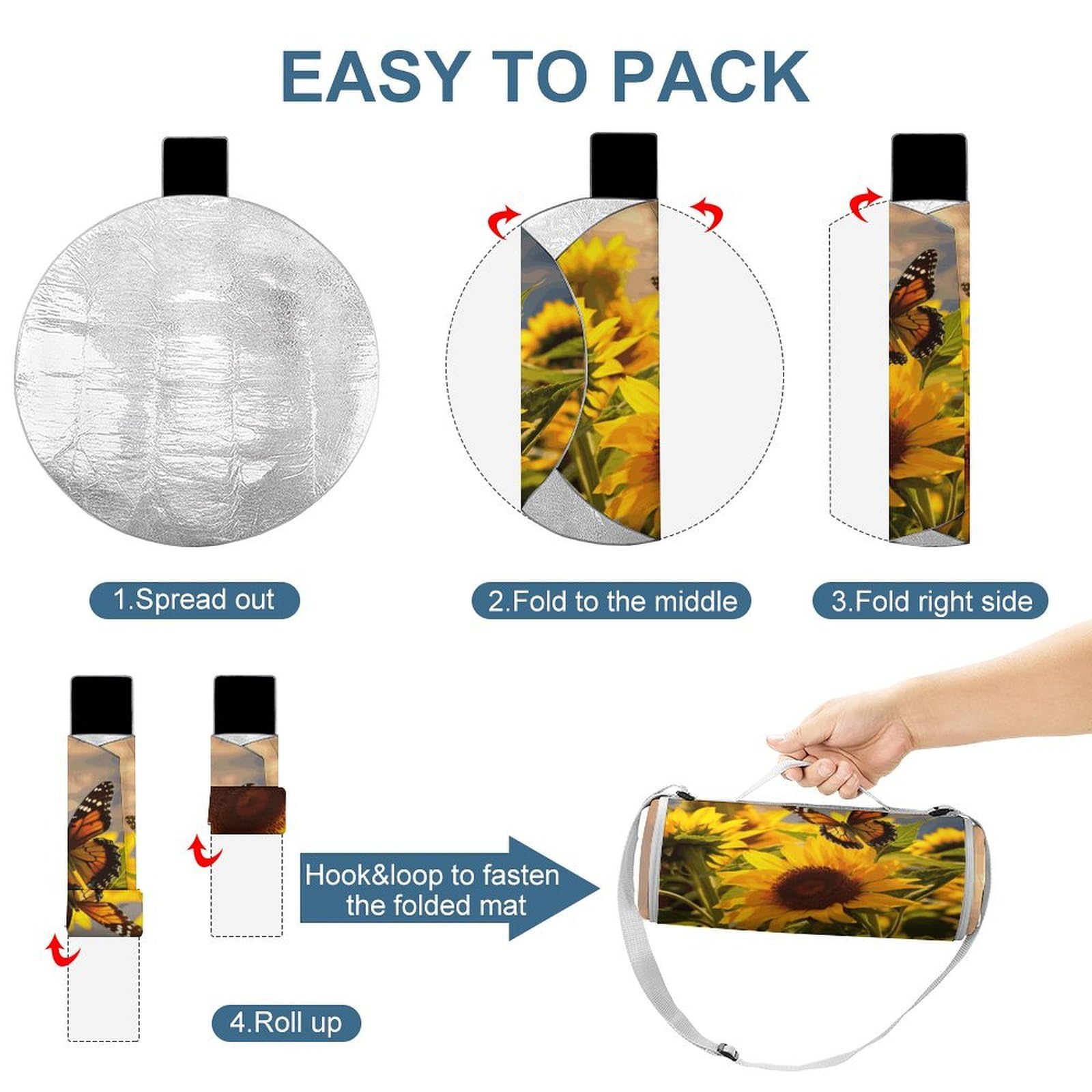 Mantas redondas plegables y ligeras para pícnic, con diseño de girasoles, mariposas, impermeables, para exteriores, para primavera, verano, camping, parque, viajes, hierba