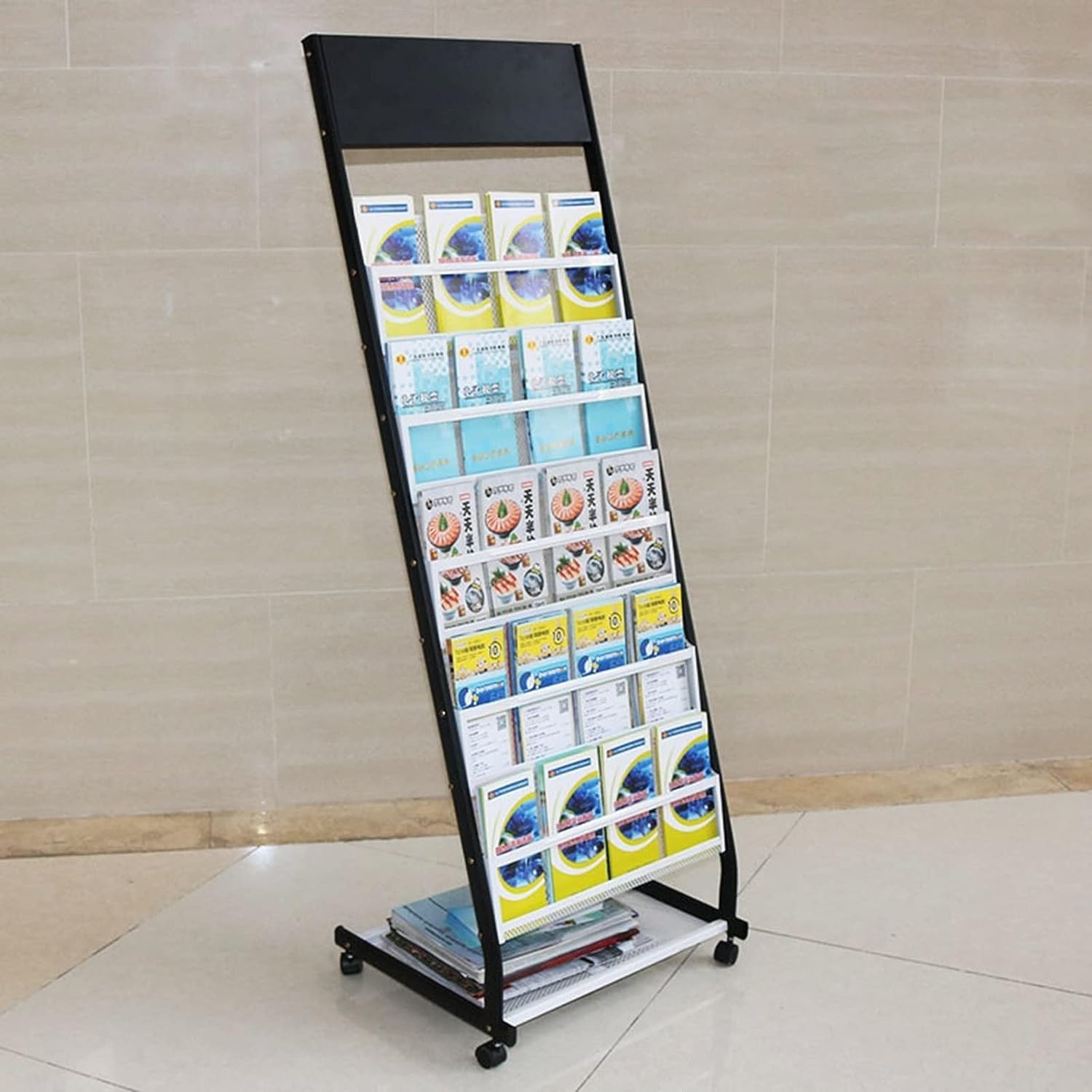 Zeitschriftenständer Boden, 6-Stufiger Broschürenständer Aus Metall Mit Rädern, Bodenstehender Zeitschriftenständer, Für Büro/Wartezimmer/Empfangsbereich,