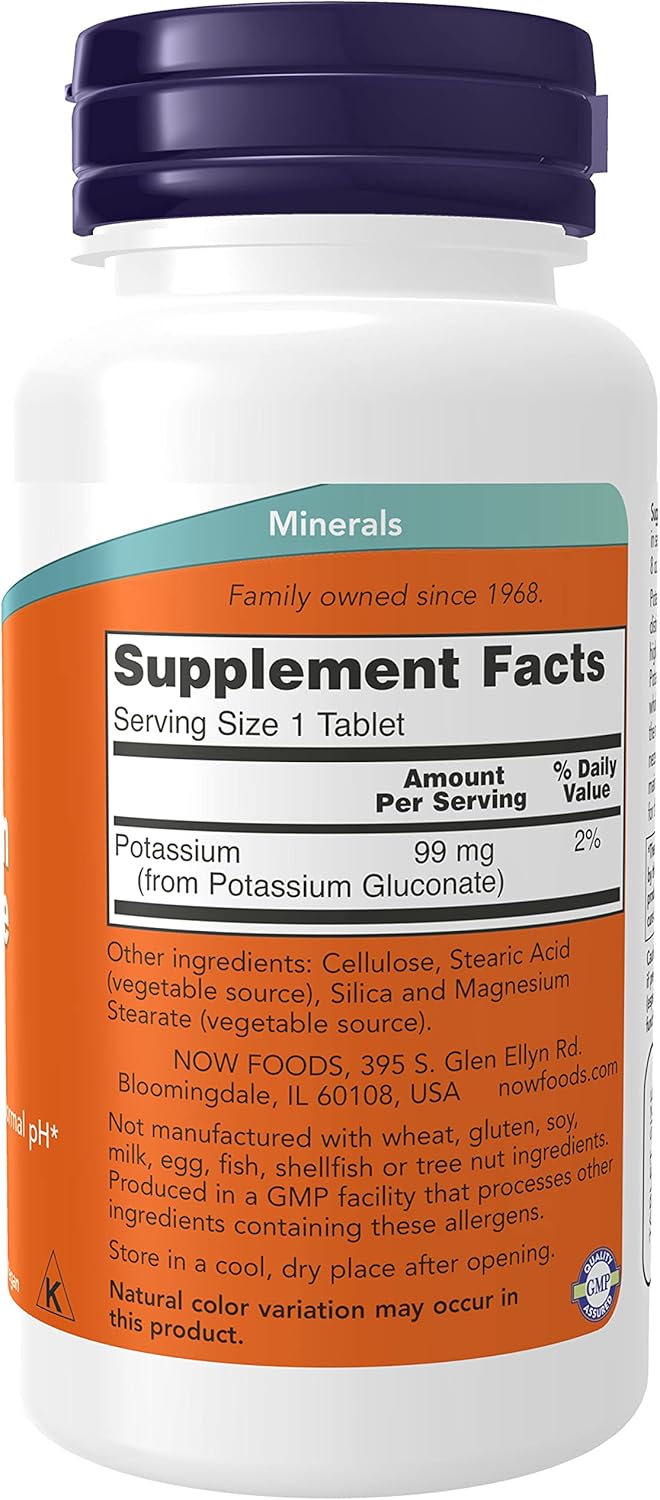 NOW Supplements, Potassium Gluconate 99mg, Easier to Swallow, Essential Mineral*, 100 Tablets : Health & Household
