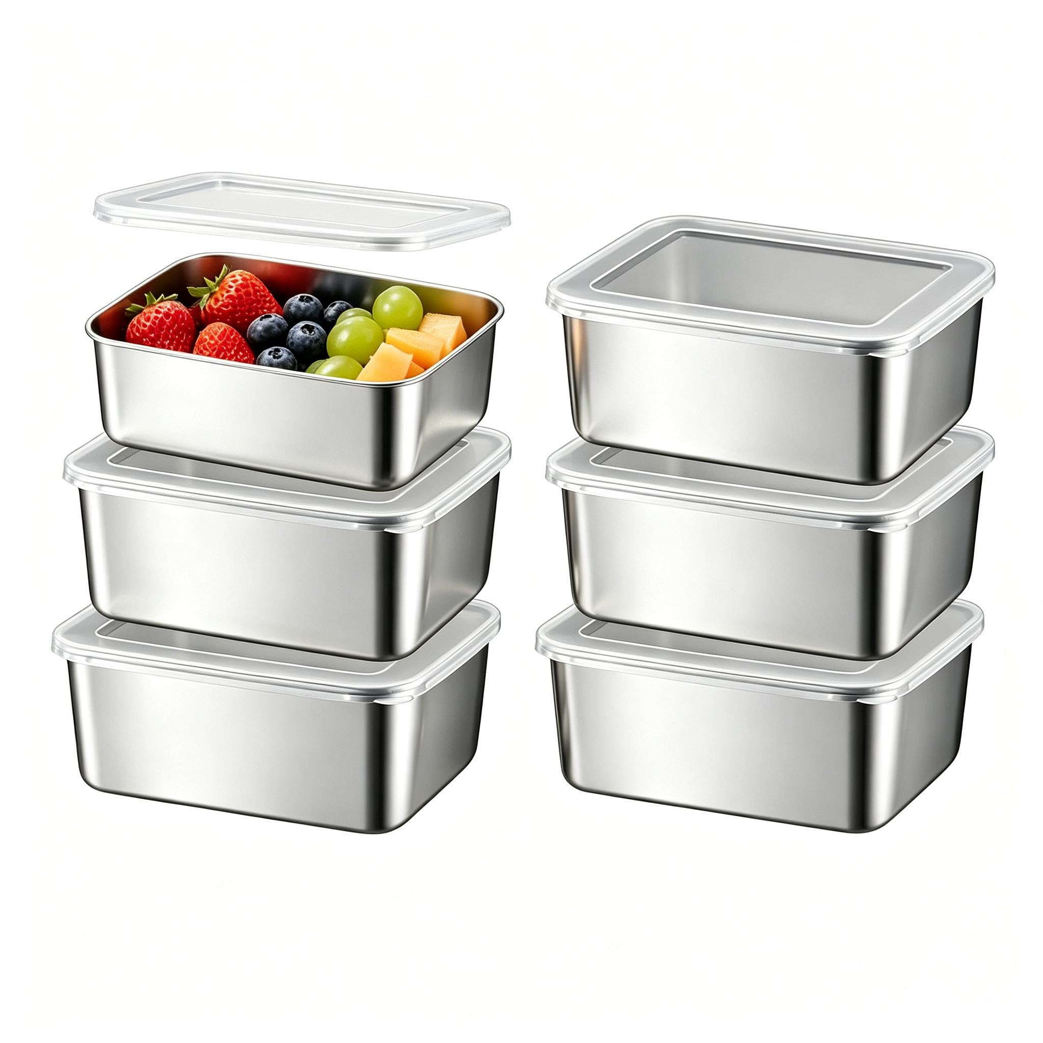 6 Pack Stainless Steel Food Containers, 650ml Meal Prep Food Container