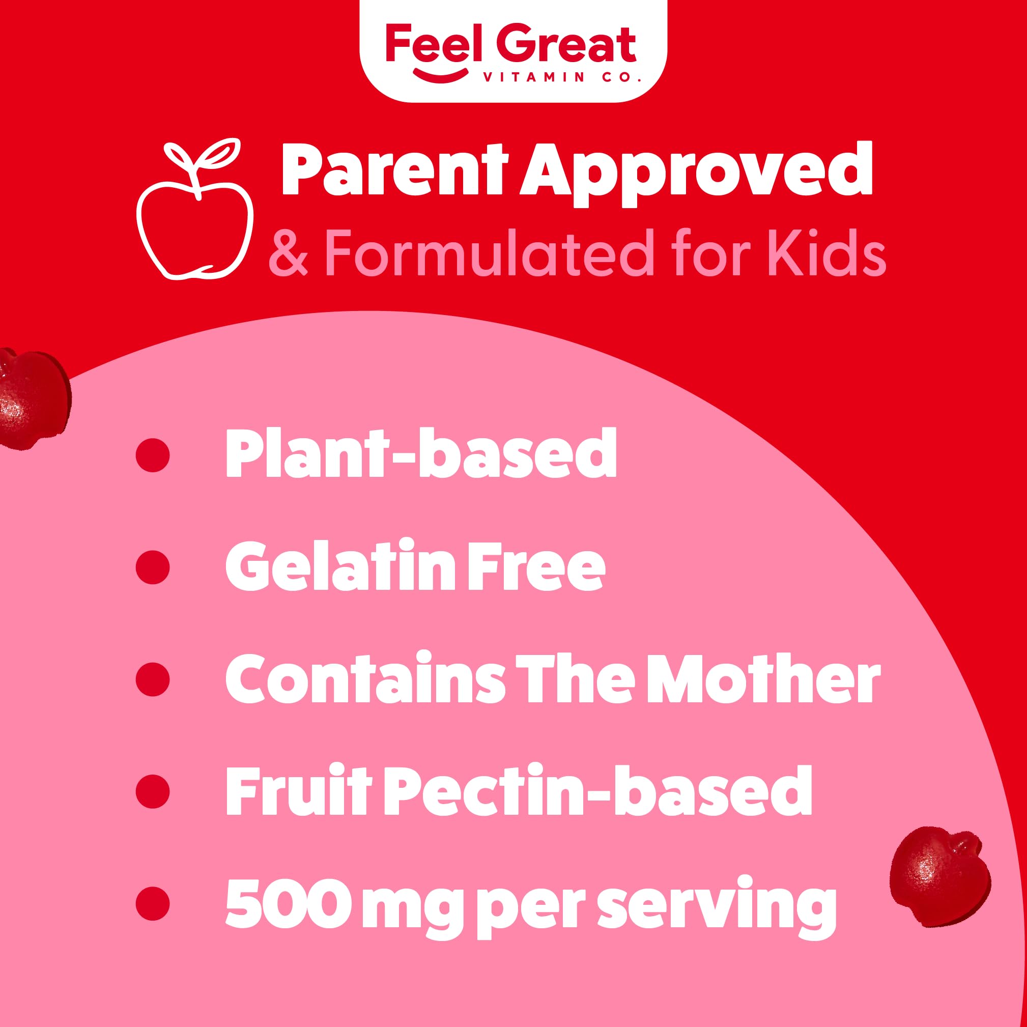 Feel Great Apple Cider Vinegar Gummies for Kids | Rich in Digestive Enzymes & Natural Antioxidants for Gut Health | Vegan Gummy Supports Healthy Nutrient Absorption | 60 Day Supply — Amazon image 5