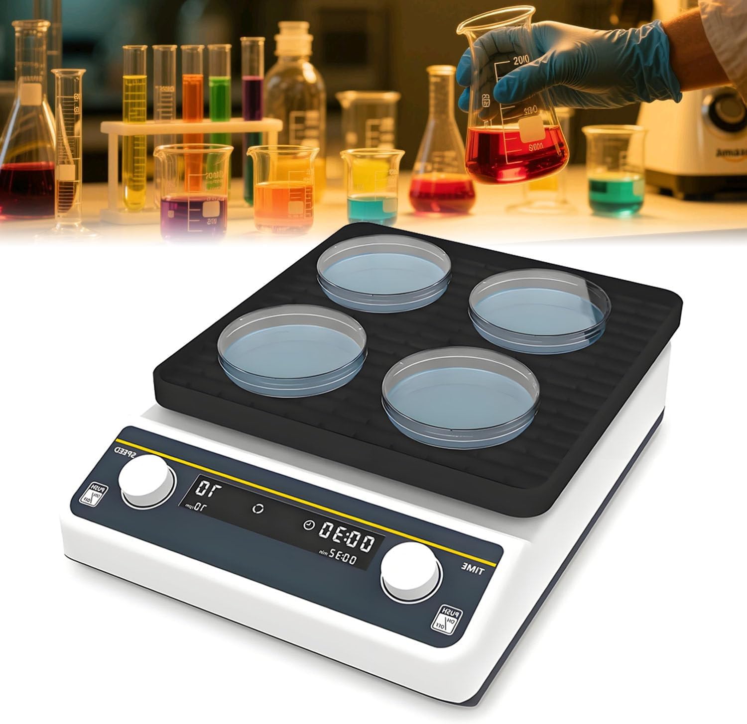 Lab Orbital Shaker Mixer with Adjustable Speed 40-200 RPM, 9.85" x 9.85" Worktop, 2KGS Capacity with Timer & Continuous Mode for Laboratory OS-20F