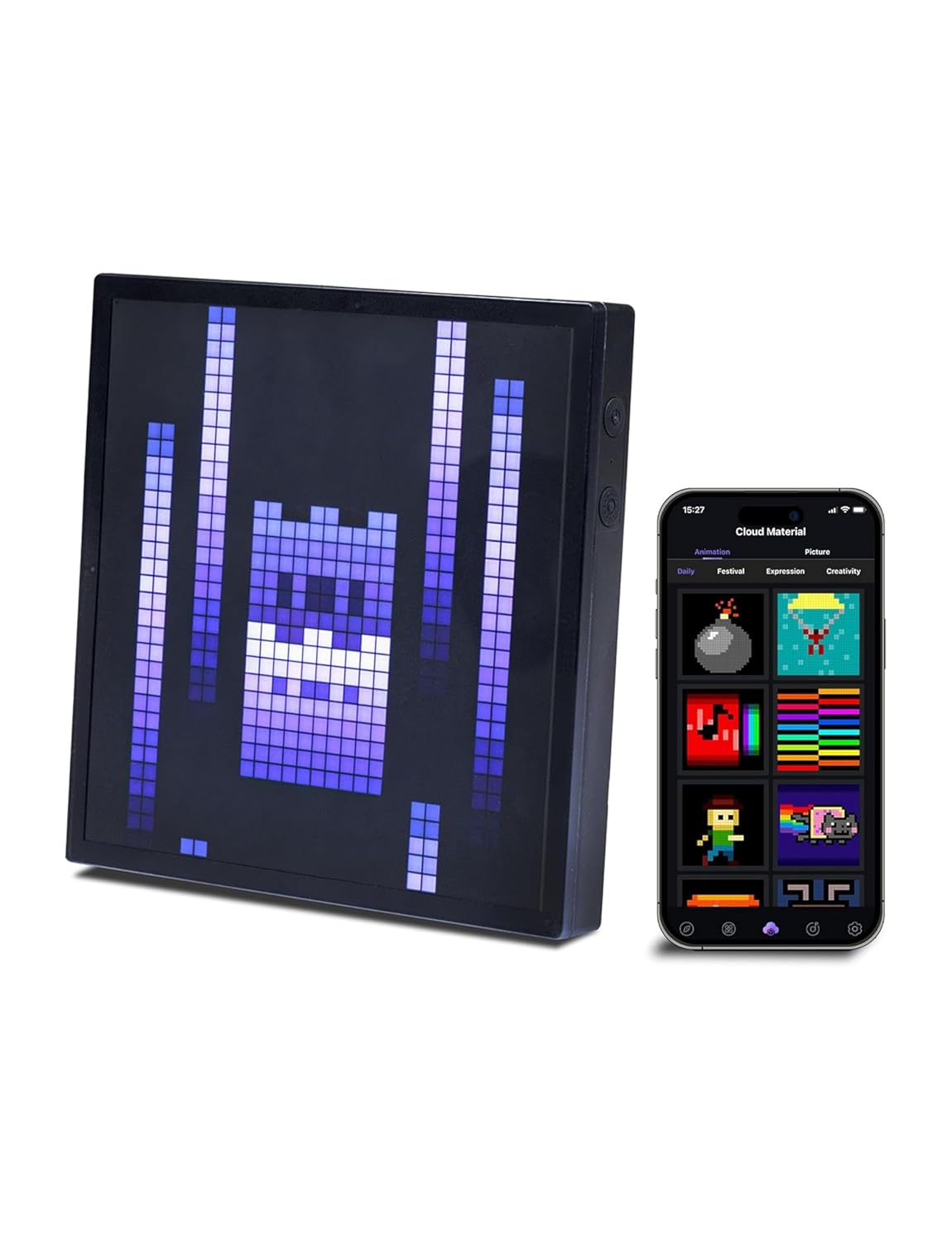 APEX Pixel Display 32×32 LED Frame � Smart Pixel Art Clock | App Controlled Animation Display, Music Visualizer, Retro Gaming Decor | Desk & Wall Mount | Aesthetic LED for Gaming Room