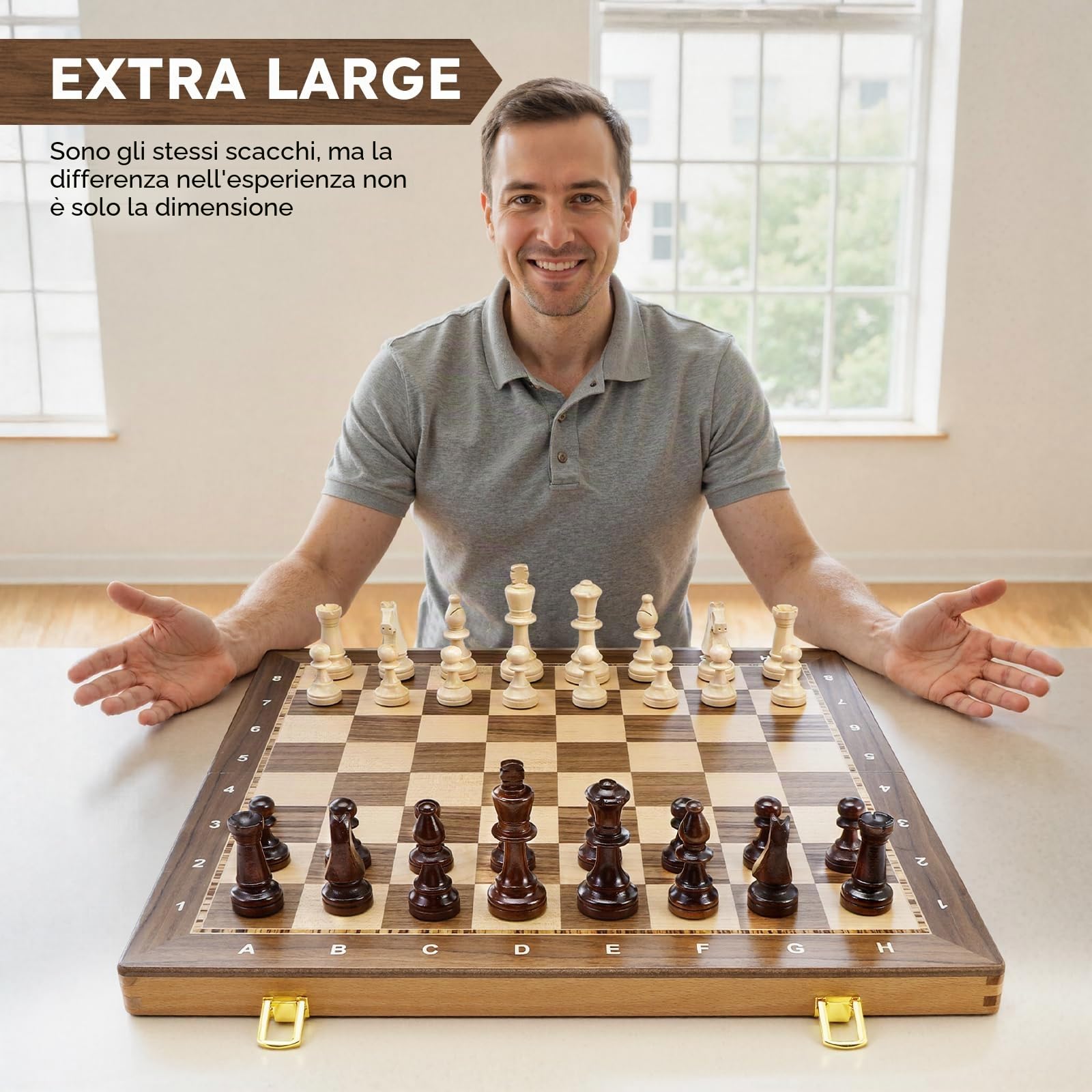 Peradix Set di scacchi in legno da 48,3 cm, scacchiera pieghevole da torneo con re da 9,5 cm, 2 regine extra, gioco di scacchi classico professionale per adulti e bambini