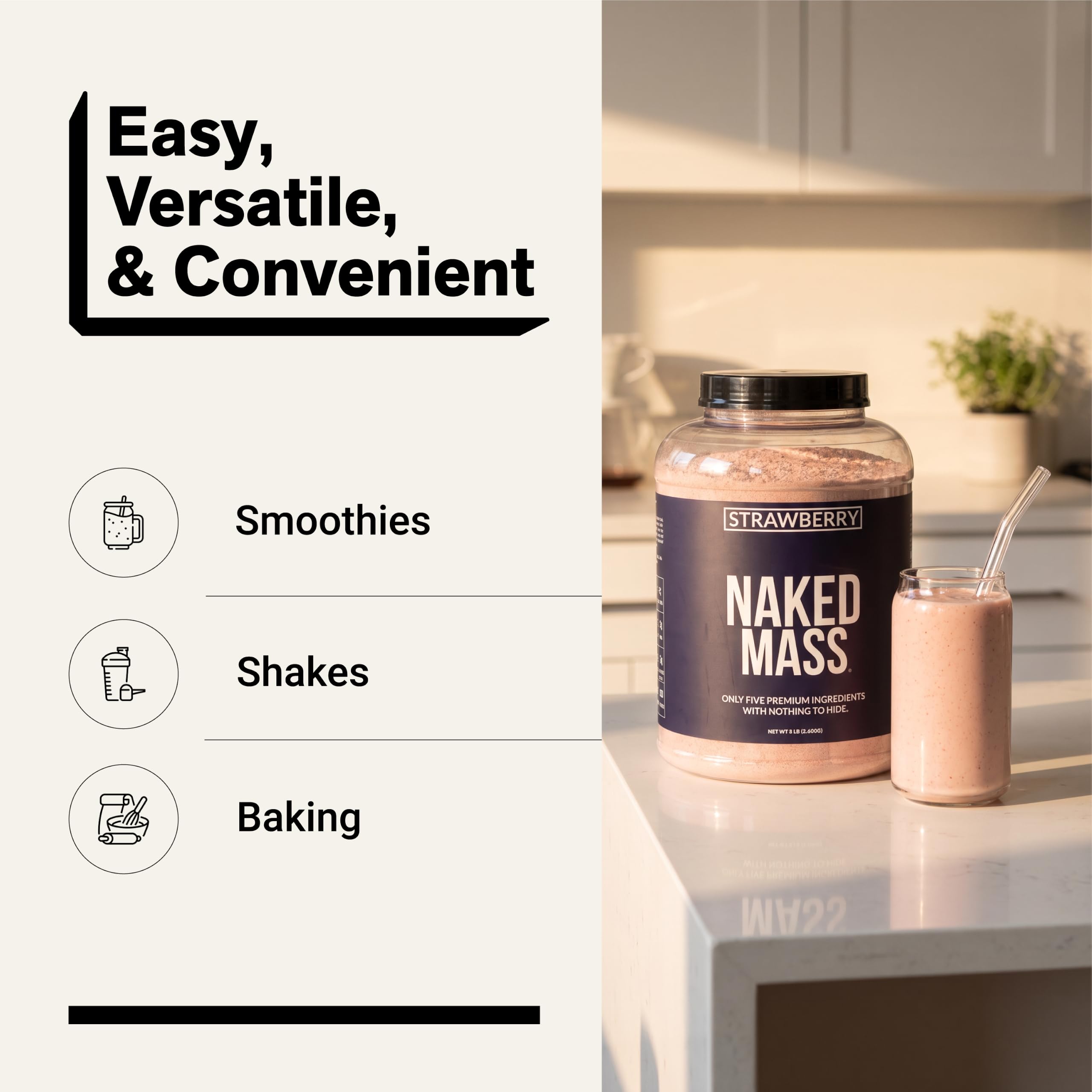 NAKED Strawberry Mass - 1,500 Calories, 50G Protein, Nothing Artificial. Strawberry Weight Gainer Protein Powder - 8lb Bulk, GMO Free, Gluten Free & Soy Free — Amazon image 7
