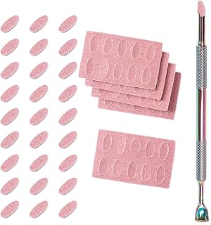 Dual Ended Nail Cuticle Pusher with 100pcs 18 Self-Adhesive Grit Sandpaper Sheets Replaceable Refill Nails Pre Polishing Manicure Treatment Tool for Keratinizer Slant Heads Nail Art