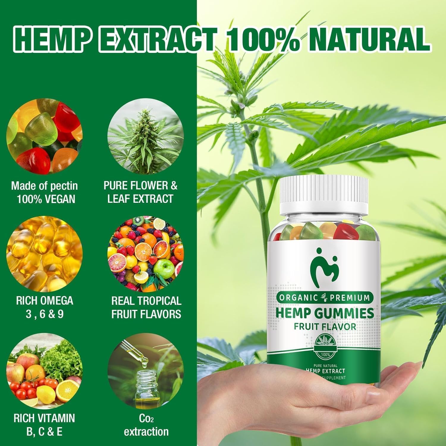 Hemp Gummies Extra Strength for Pain Sleep Relax Anxiety - 100% Natural Pure Organic Hemp Oil Extract Vegan Low Sugar Edible Gummy for Adults (3 Packs)