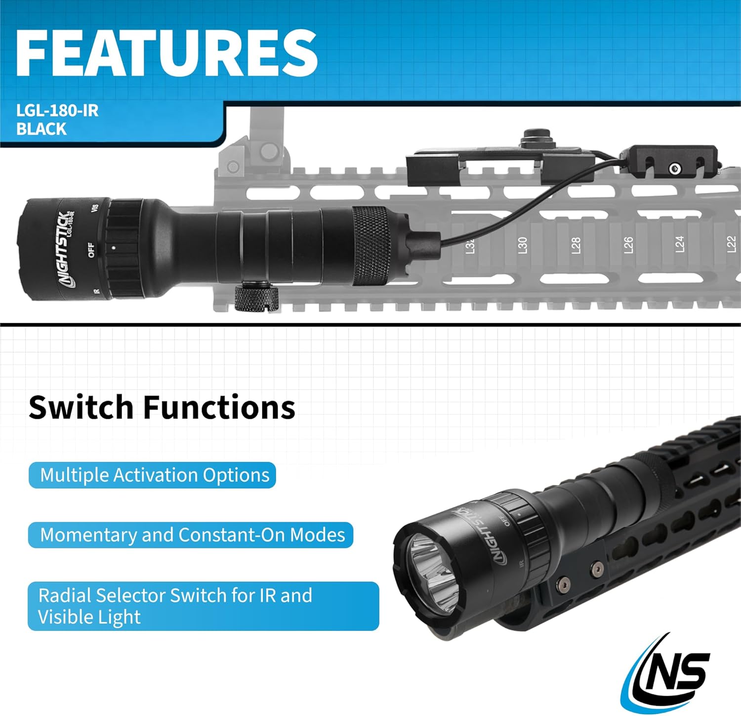NightStick LGL-180-IR Long Gun Light 1100 Lumen Remote Pressure Switch