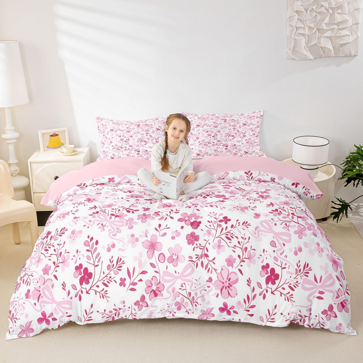 Manfei Pink Wild Floral Duvet Cover Set Toddler Size image 5