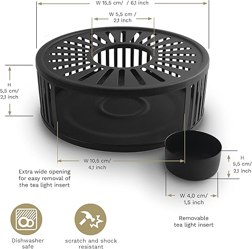 Miniatura 4 de Creano Black Design Stainless Steel Tea Warmer with Tea Light Holder - Tea Cosy - Stable Not Rattling - Rechaud Suitable for All Teapots