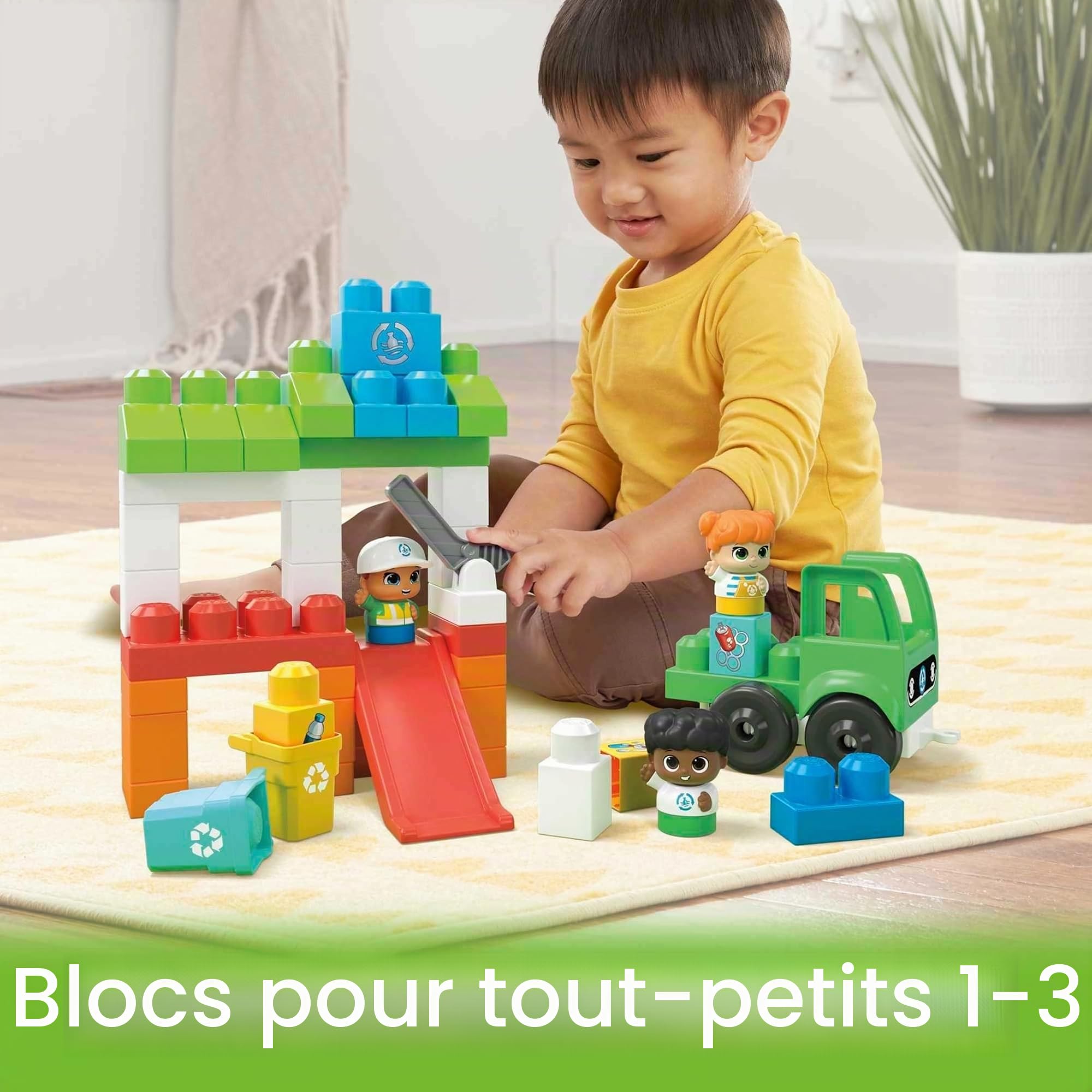 MEGA Bloks Coffret Construction Fisher Price Ville Verte Nettoyage De L’Océan, avec 70 Gros Blocs Et Blocs De Formes Spéciales, 1 Bateau Et 1 Camion À Benne, Jouet Enfant, Dès 1 an, HPB49