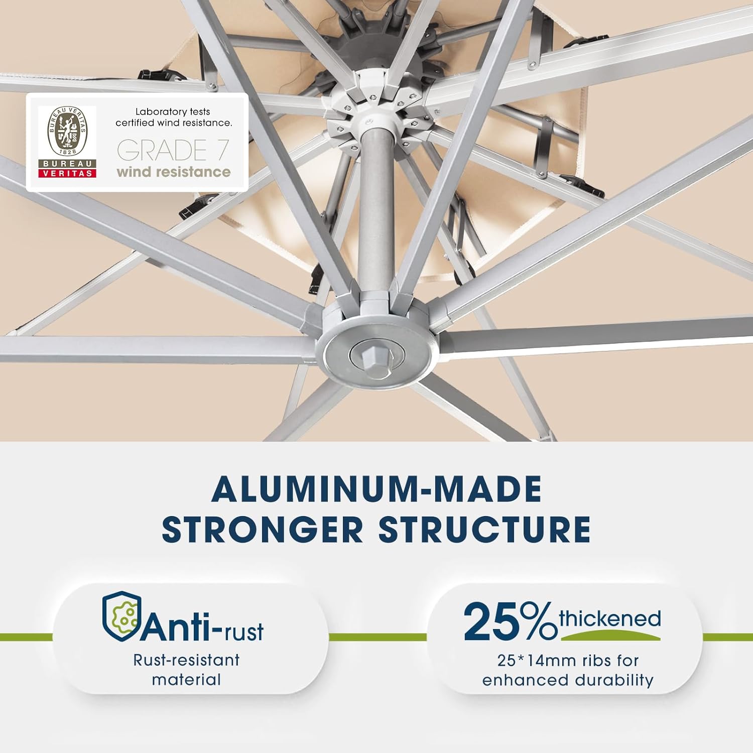 wikiwiki 12FT 2 Tiers Cantilever Patio Umbrella, Offset Umbrella Outdoor Patio with 360° Rotation and Unlimited Tilting System, Heavy Duty Umbrella with Cross Base, Cream Beige