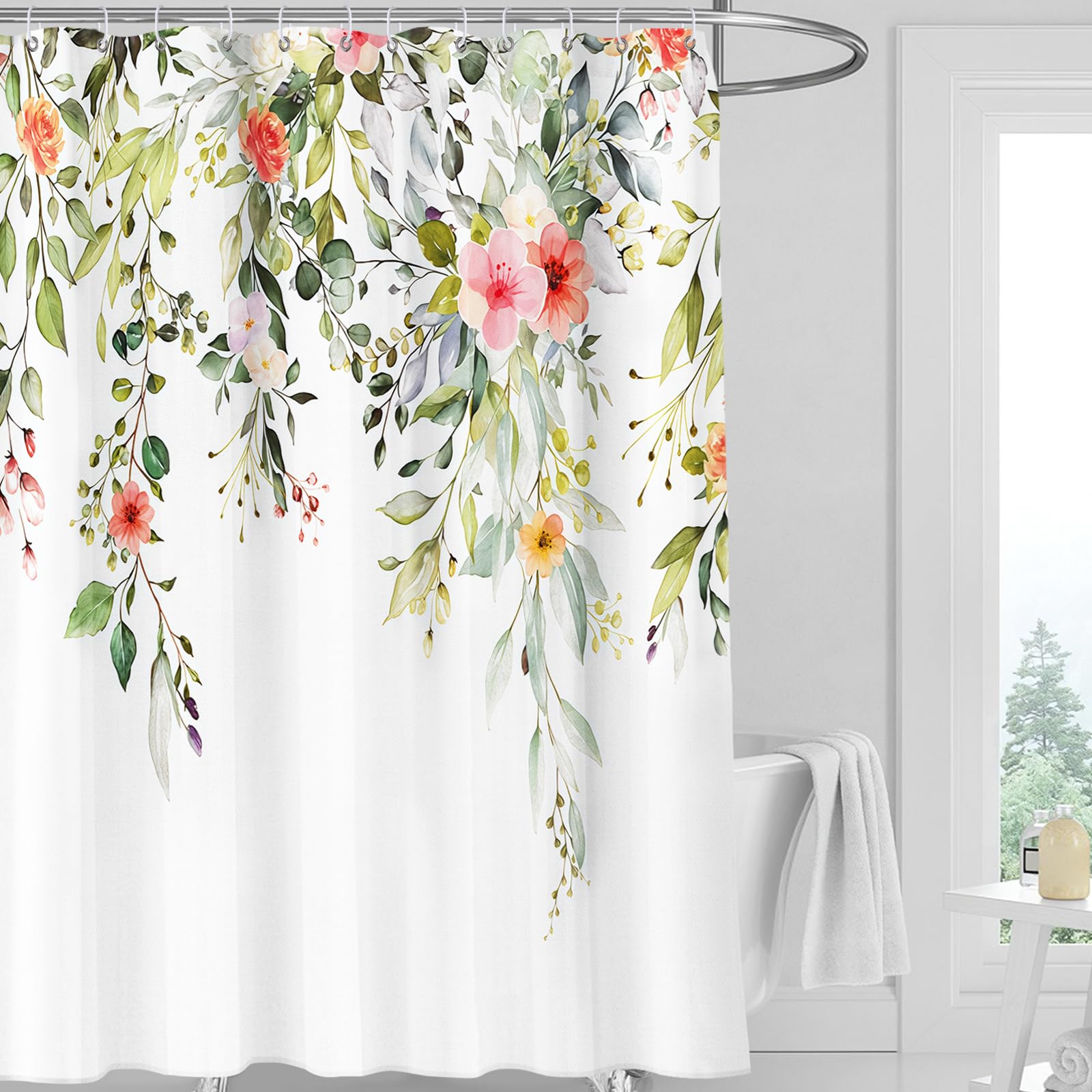 FAVORTALK Shower Curtains Mould Proof and Mildew Resistant Shower Curtains Liner 180 x 180 Drop,100% Polyester, Machine Washable Waterproof Fabric Bathroom Curtains with 12 Hooks 43720