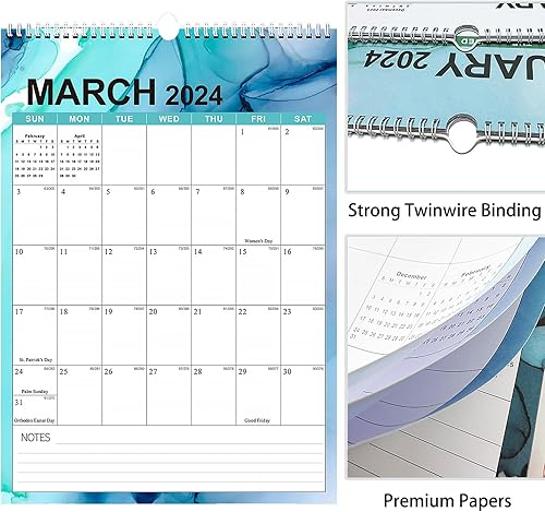 Miniatura 5 de Calendario de pared 2024 de un vistazo, calendario colgante de pared enero 2024 a diciembre de 2024, calendario mensual de pared con encuadernación