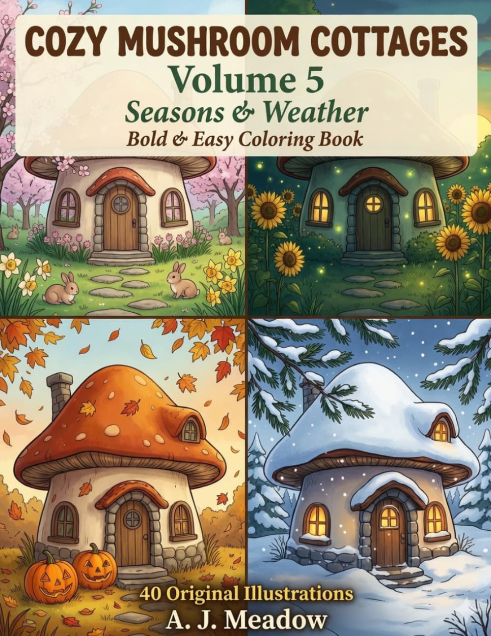 Cozy Mushroom Cottages: Seasons & Weather — Bold & Easy Coloring Book