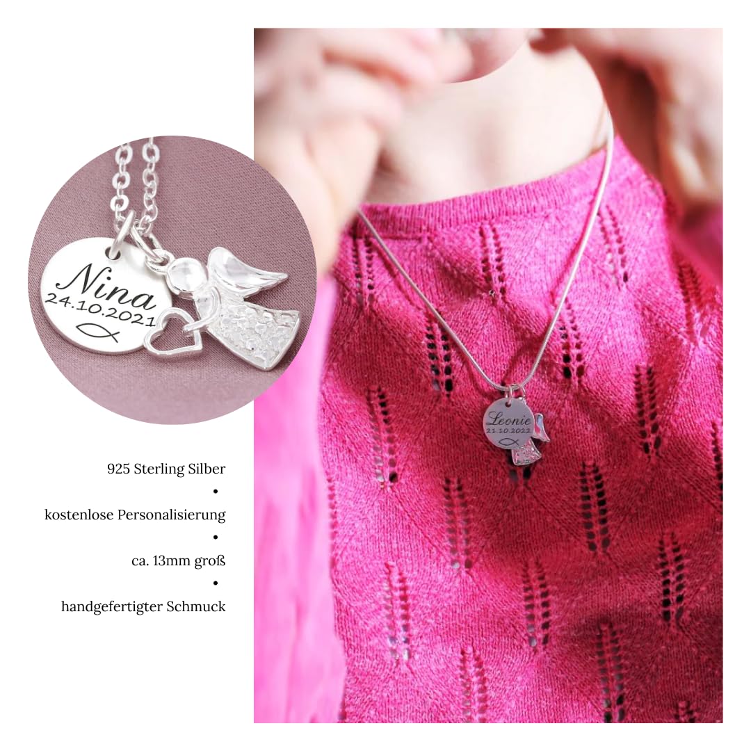 Taufkette Mädchen mit Gravur Namenskette Taufe Silber Taufschmuck Engel Taufgeschenk Geburt Kette Schutzengel Baby Heilige Taufe | HANDMADE IN GERMANY
