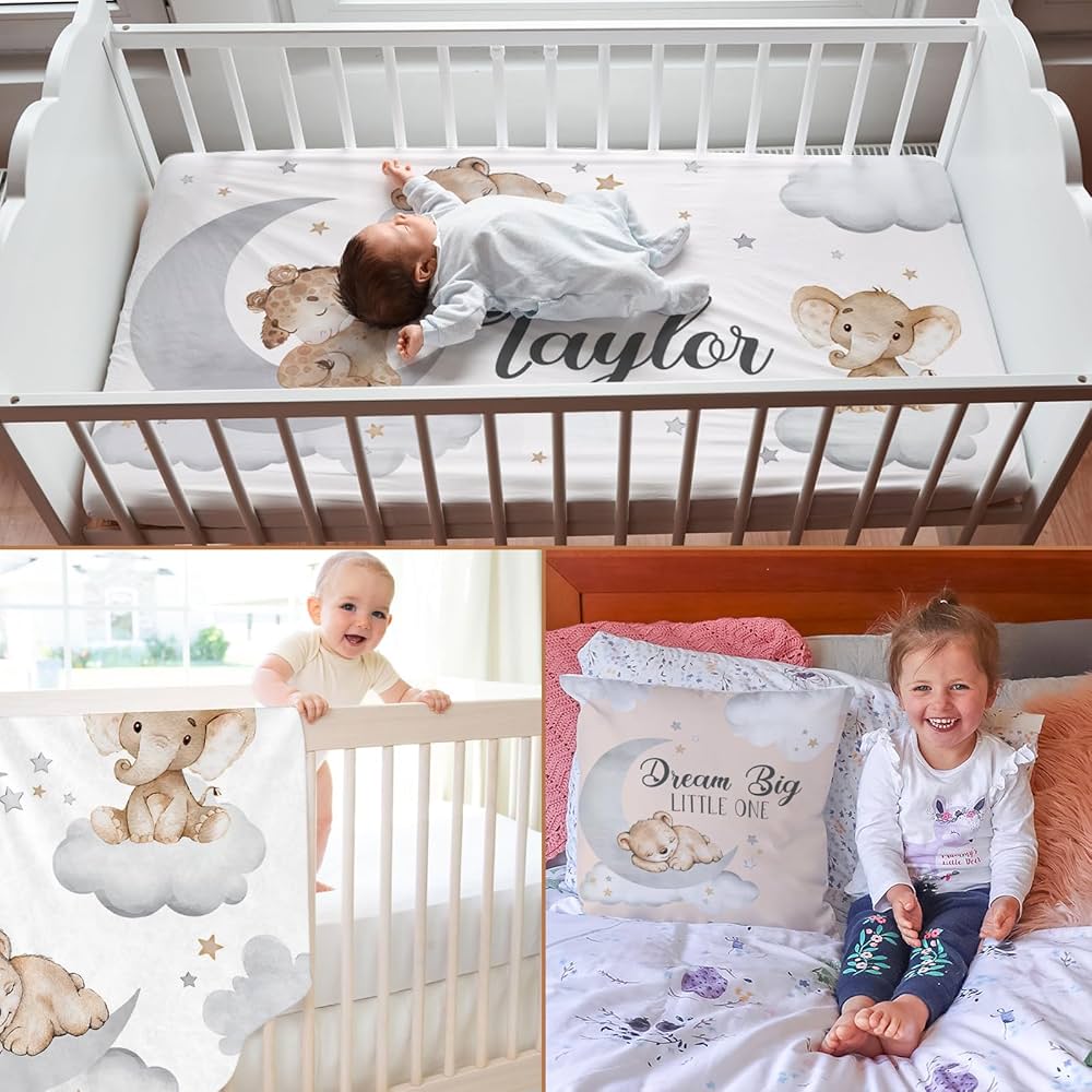 Personalized Baby Crib Sheet: Moon, Stars & Roses Nursery