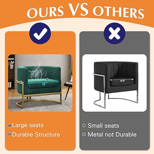 Miniatura 6 de Alunaune Silla moderna para sala de estar, sillón de terciopelo con diseño de barril de terciopelo, sillón tapizado, bañera de mediados de siglo,