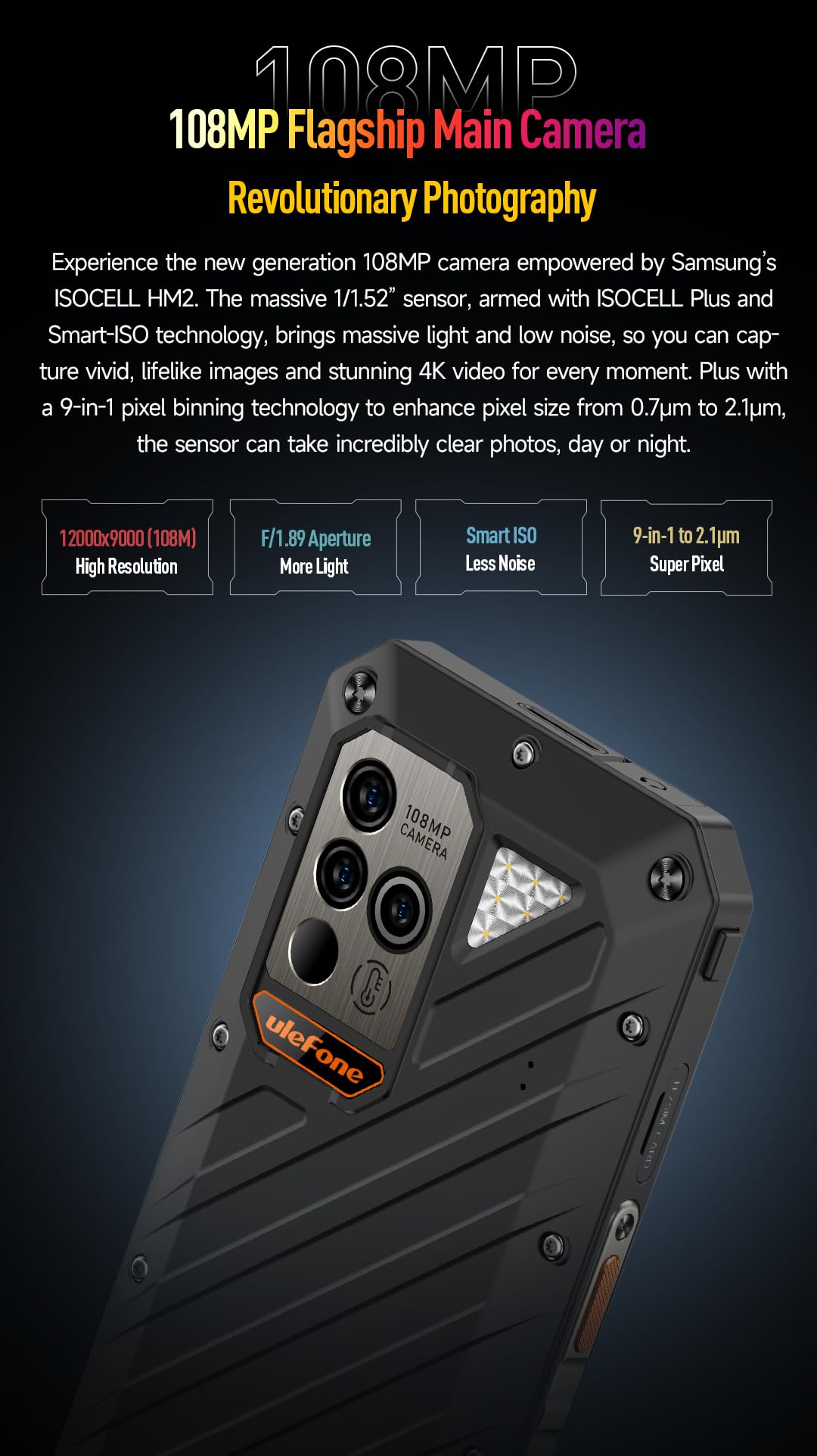 Ulefone Power Armor 18 Ultra 5G telefon komórkowy bez umowy, aparat 108 MP, Dimensity 7050 24 GB + 512 GB, natychmiastowy odczyt termometru, 6,58" 120 Hz FHD+, IP68 IP69K Android 13, smartfon, 9600