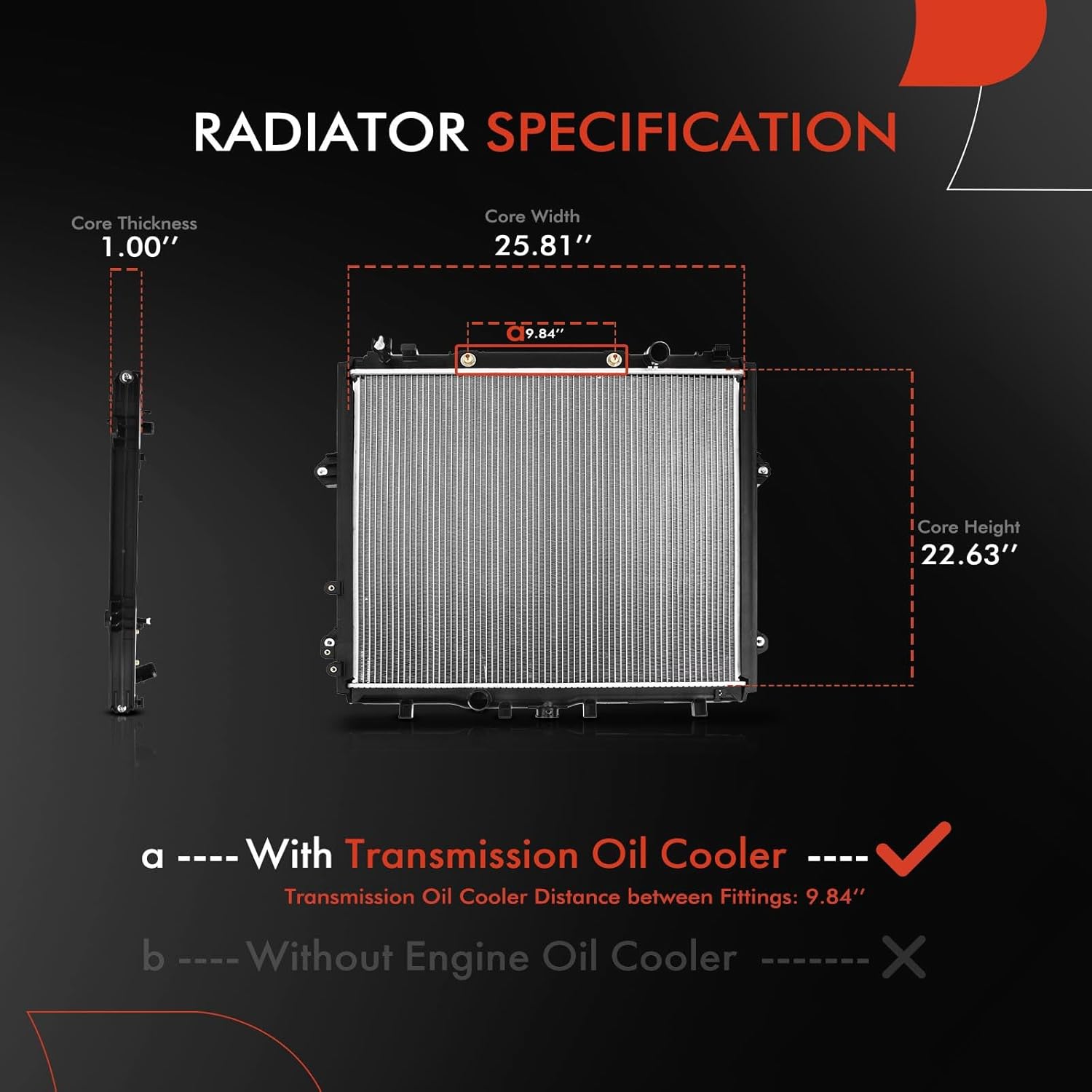 A-Premium Engine Coolant Radiator Assembly with Transmission Oil Cooler Compatible with Toyota 4Runner 2010-2022, V6 4.0L, Replace# 1640031711