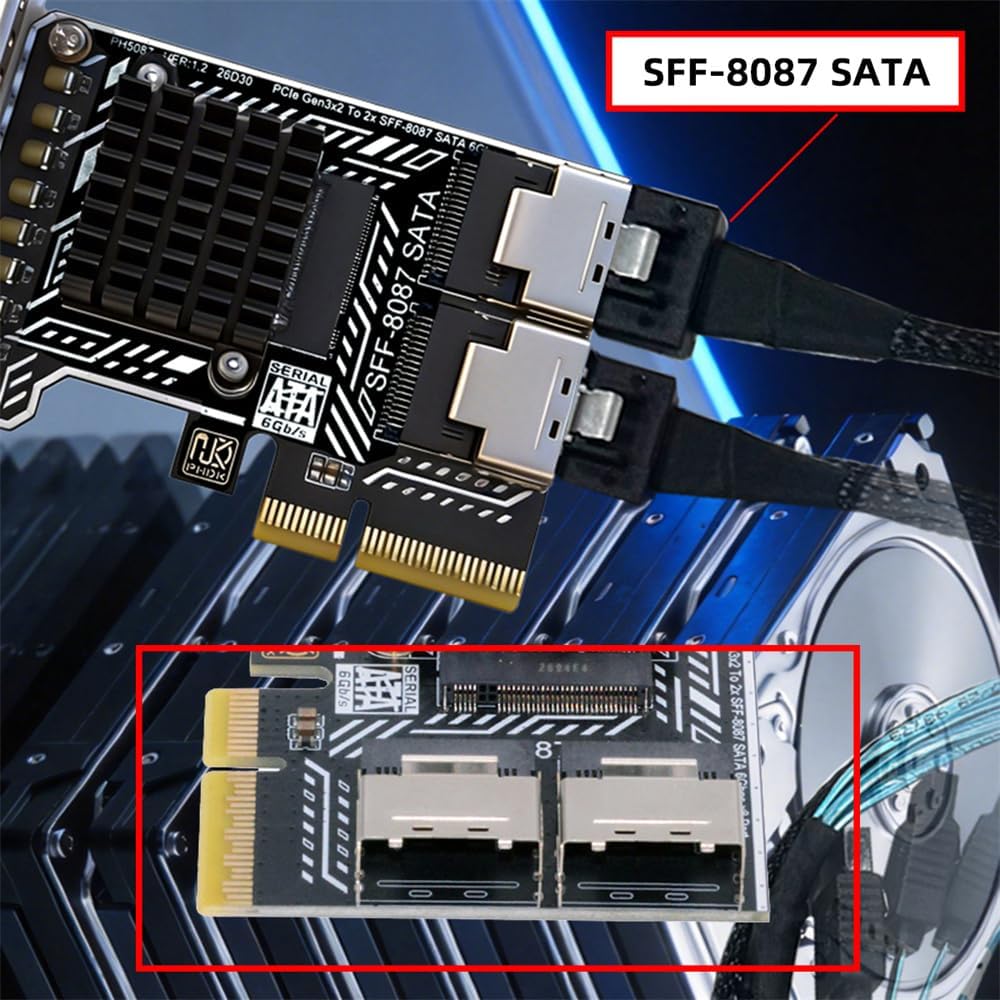Xiwai PCI Express Expansion Card 4X to Dual SFF 8087 8 Ports SATA Adapter