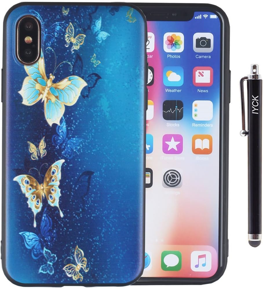 Amazon Com Iphone X Case Iphone Xs Case Iyck 3d Embossed Colorful Art Design Ultra Slim Thin Flexible Soft Rubber Tpu Protective Back Cover Case For Apple Iphone X Xs 5 8inch Golden Butterfly