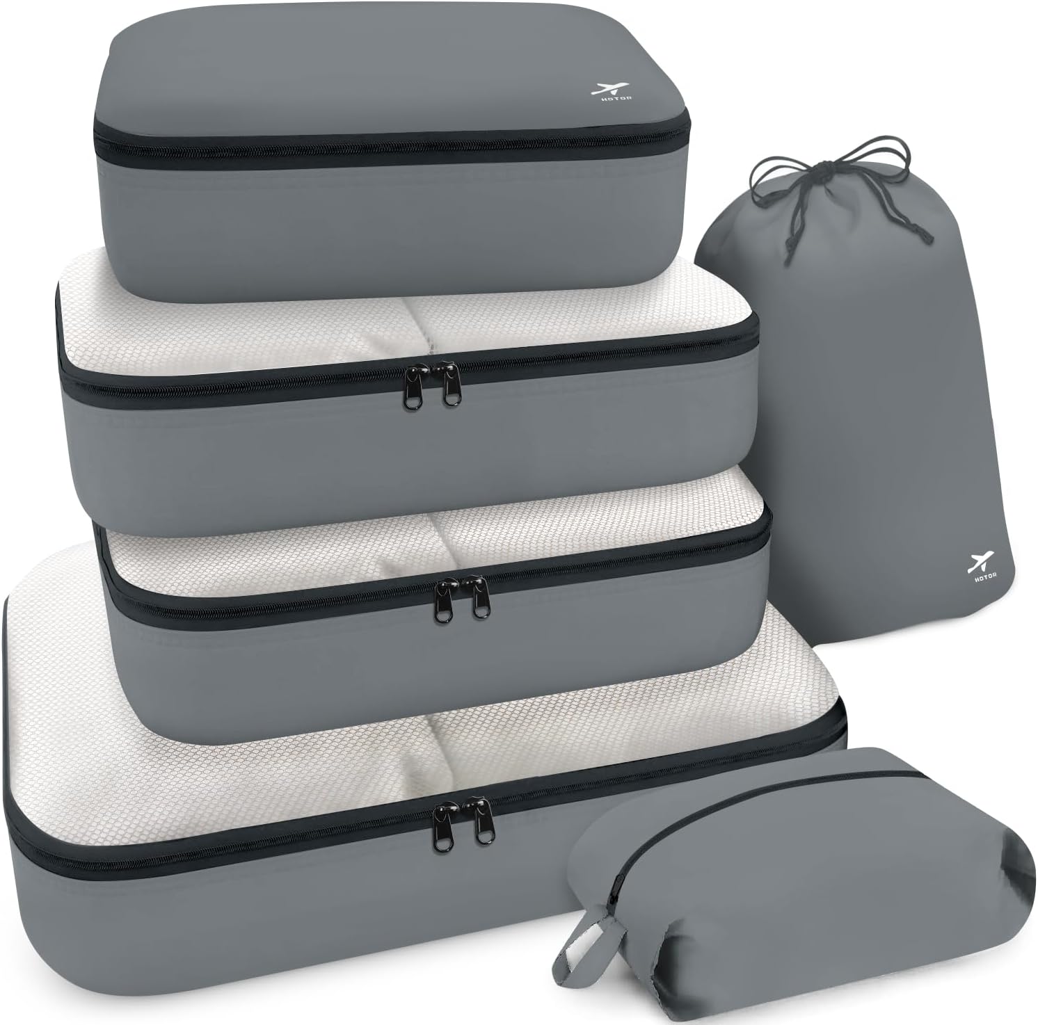 HOTOR Packing Cubes for Suitcases - 6 Pieces, Light Packing Cubes for Travel, Premium Suitcase Organizer Bags Set, Space-Saving Luggage Organizers, Travel Accessories and Essentials, Grey