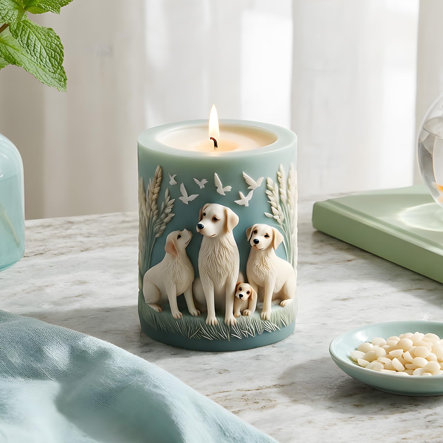 Dog Family Cylinder Candle Mold Animal Dog Column Silicone Candle Molds for Candles Making Resin Casting Aromatherapy Candles Handmade Wax Home Decor