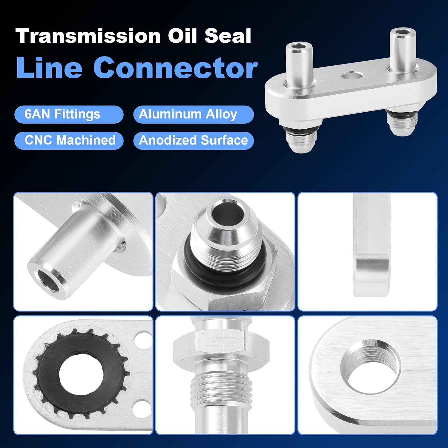 6AN Transmission Cooler Line Adapter Plate with Gasket for 6L80E 6L90E 8L90E Transmission for 3/8" Braided Hose 5511216AN Fittings Oil Seal Cooling Line Connector Aluminum Alloy
