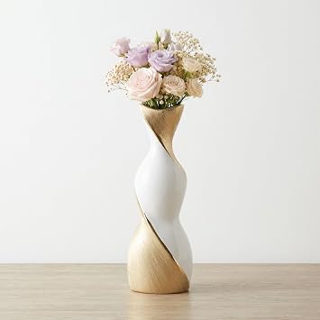 Elegant Twisted Ceramic Vase for Living Room and Home Decor Accent - Ideal for House Decor and Table Displays - Decorative Flower Vase for Entryway, Bedroom, or Office Desk - 16, Gold & Metallic