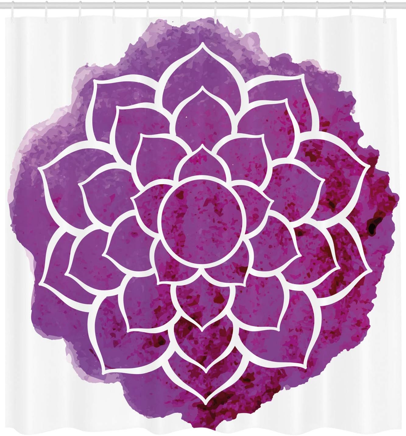 Ambesonne Purple Mandala Shower Curtain, Watercolor Lotus Flower Yoga Boho Style Painbrush Art, Cloth Fabric Bathroom Decor Set with Hooks, 69" W x 70" L, Fuchsia White