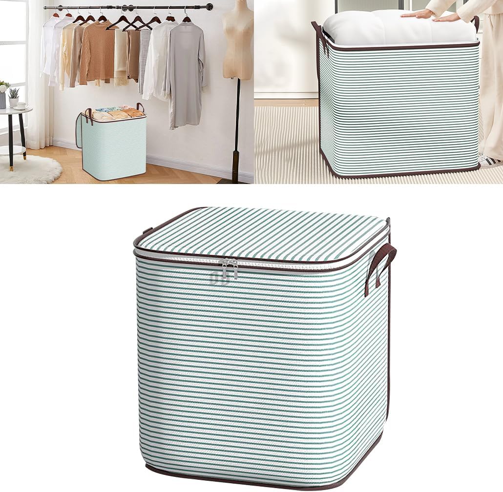 Large Clothes Storage Bins, 4 Pack Foldable Blanket Storage Bags, Storage Containers for with Reinforced Handle and Zippers for Bedroom, Closet, Comforters, Pillows, Toys