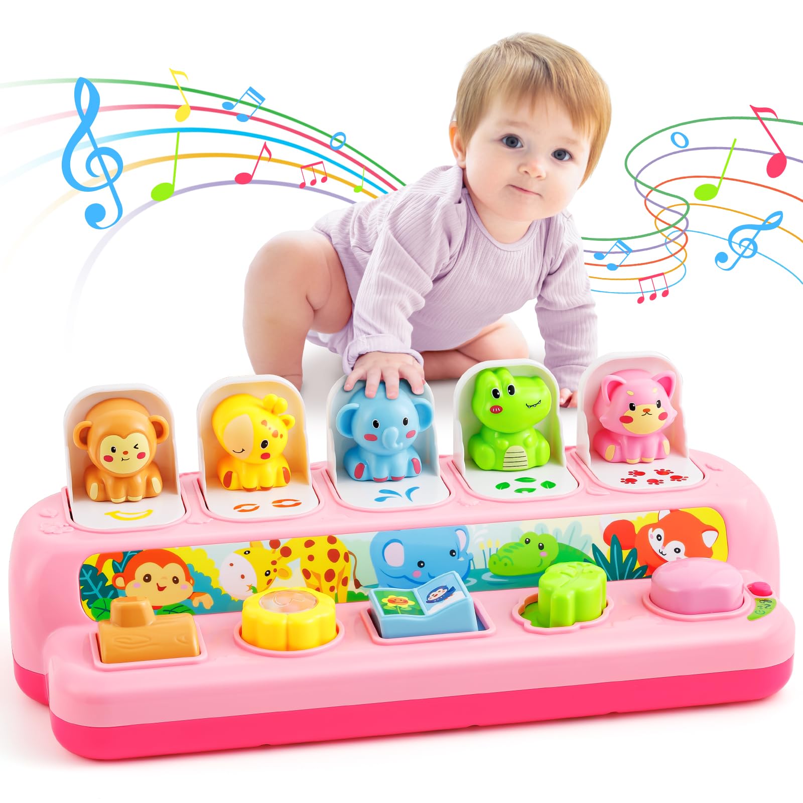 Duchong Toys for 1 Year Old Girls, Interactive Pop Up Toy with Music & Light, Montessori Learning Toys for Infant Baby Toddler 9-12-18 Months, First