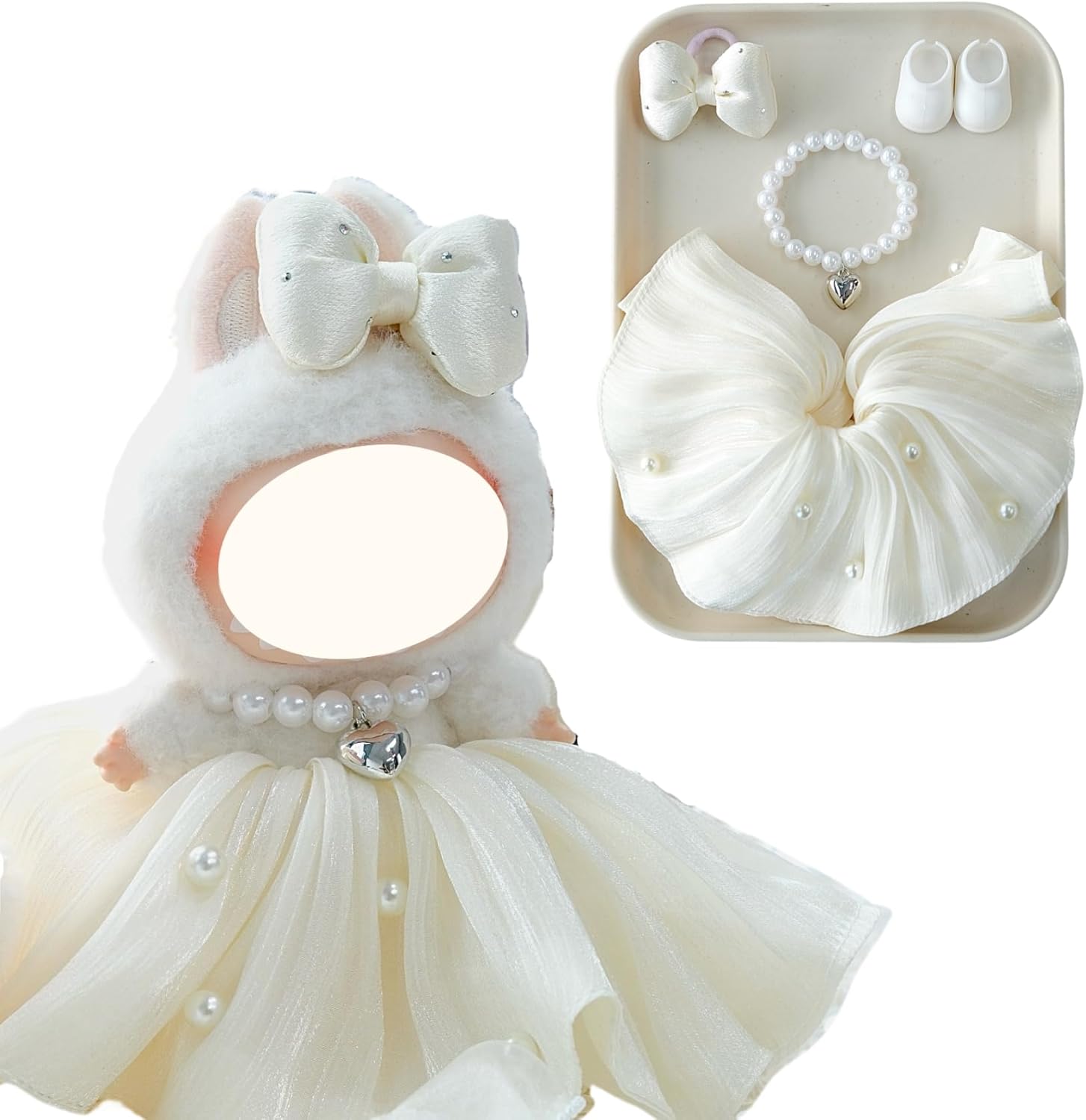 Clothes for 17cm Doll, 4 Pcs Set Doll's Outfits Luxury Bridal Dresses Skirts Headdress Bow Shoes Accessories, Stylish Adorable Luxury Wedding Dolls Dress (No Doll) (C Dress White)