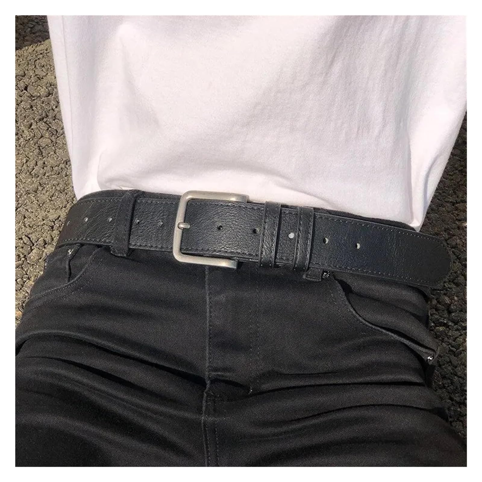 Cinturón clásico de piel sintética for hombre, con hebilla de metal ajustable, for vaqueros, negocios y uso informal.