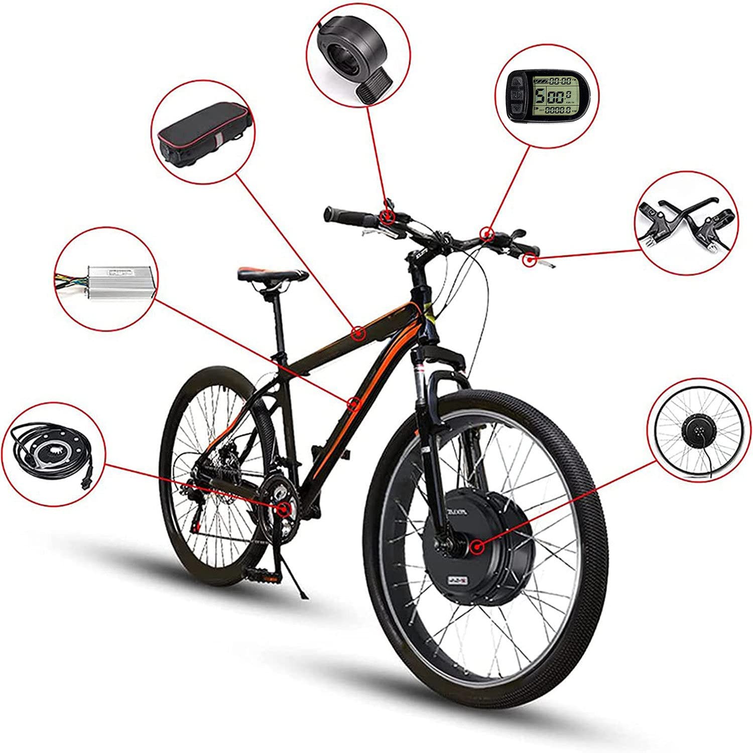Zestaw do konwersji roweru elektrycznego 20, 24, 26, 27.5, 28, 29, 700c calowy zestaw silnika piasty przedniego koła sterowanie silnikiem wyświetlacz LCD 48V/1500W-28inch