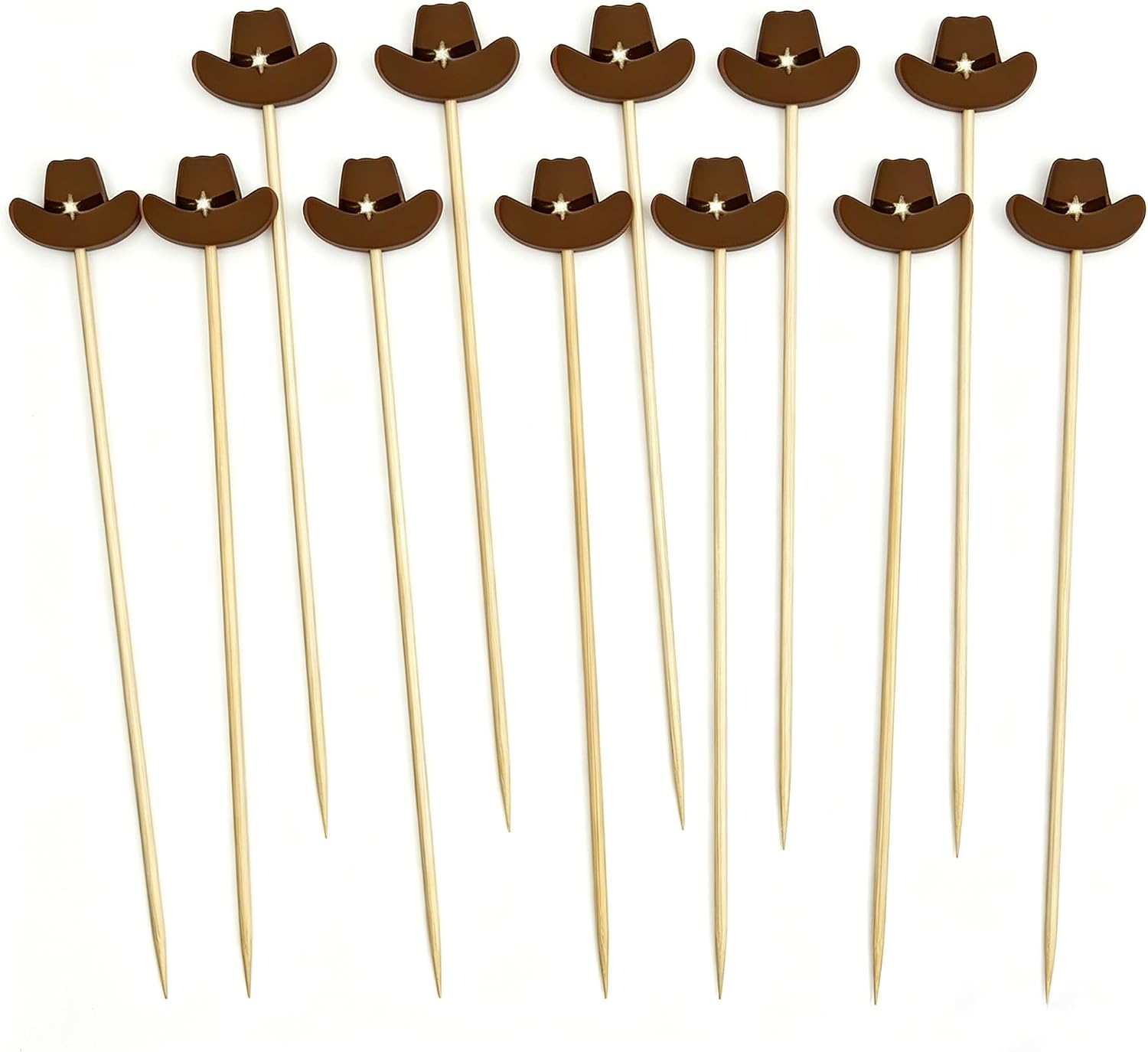50Pcs Cowboy Cocktail Picks,5.2 Inch Western Cowboy Hats Bamboo Toothpicks, Food Skewers Sticks for Appetizers Fruit Dessert Charcuterie, Wild West Cowboy Theme Party Food Picks