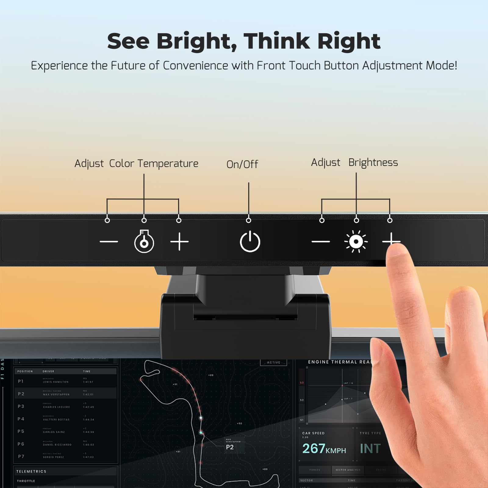 Lampe écran de bureau USB LED PC, Contrôle Tactile avec Mémoire, Dimmable Continu, 5 Températures de Couleur
