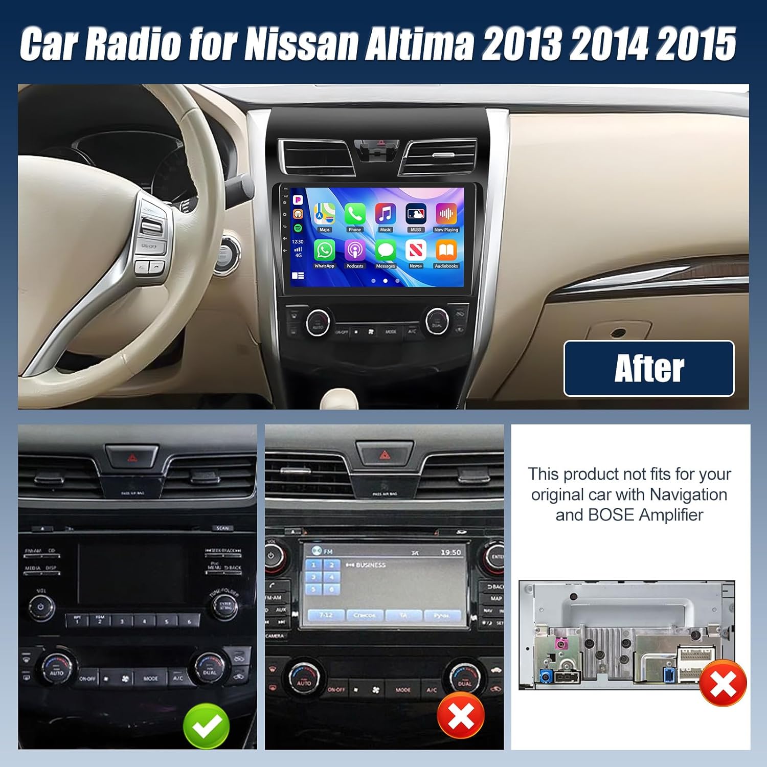Android 15 4G+64G Car Stereo for Nissan Altima 2013 2014 2015 with Wireless Carplay and Android Auto,10.1" HD 1280*720 Touchscreen Car Radio Bluetooth 5.0 32 EQ FM/RDS WIFI GPS AHD Backup Camera SWC